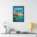Sydney Opera House Australia Framed Poster | Vintage Travel Wall Art | Black Walnut White Frame | 16x24 20x30