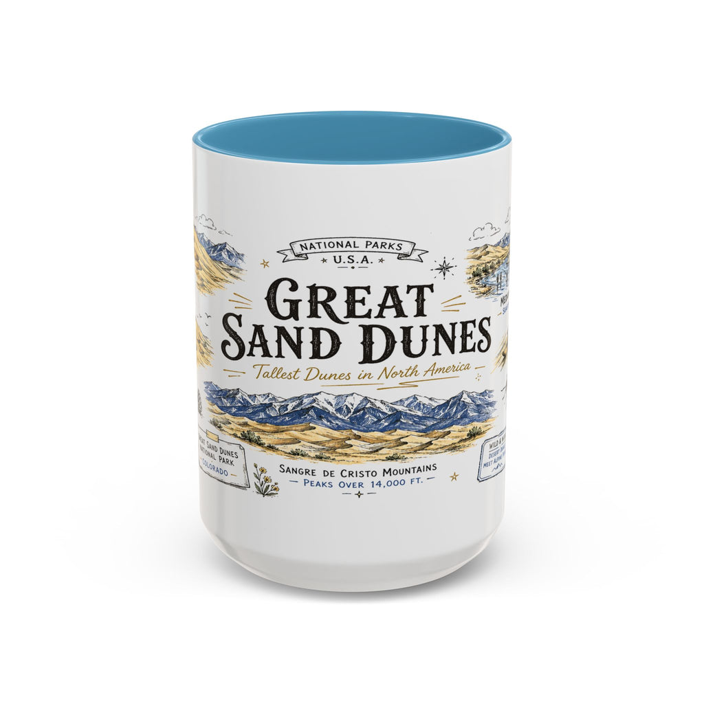 Great Sand Dunes National Park Coffee Mug | Colorado Desert Mountain Dunes Gift | Accent Color Ceramic 11oz 15oz