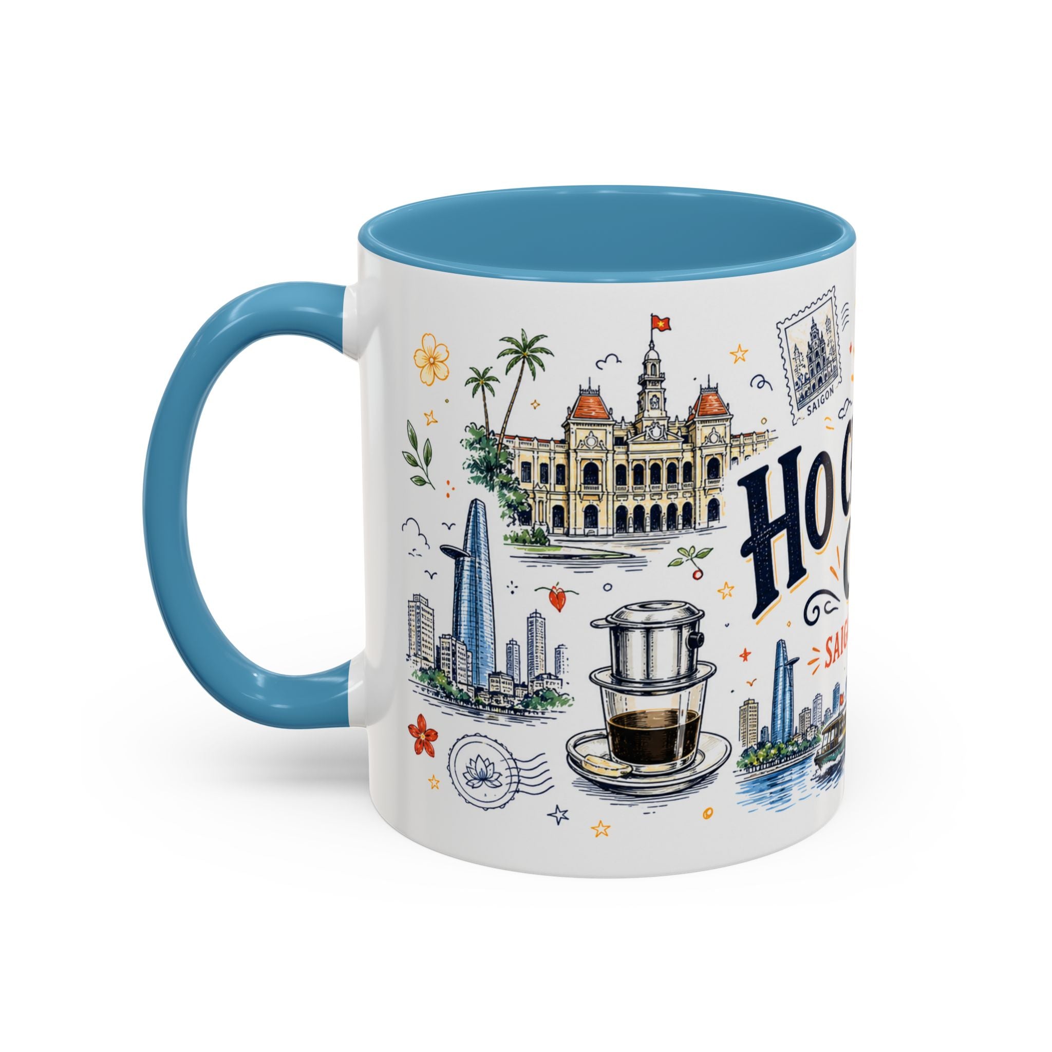 Ho Chi Minh City Coffee Mug | Vietnam Souvenir Travel Gift | Accent Color Ceramic 11oz 15oz