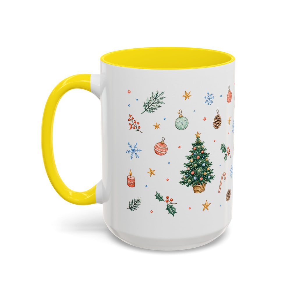 Christmas Mug | Watercolor Tree Gifts Wreath Holiday Cup | Accent Coffee Mug 11oz 15oz