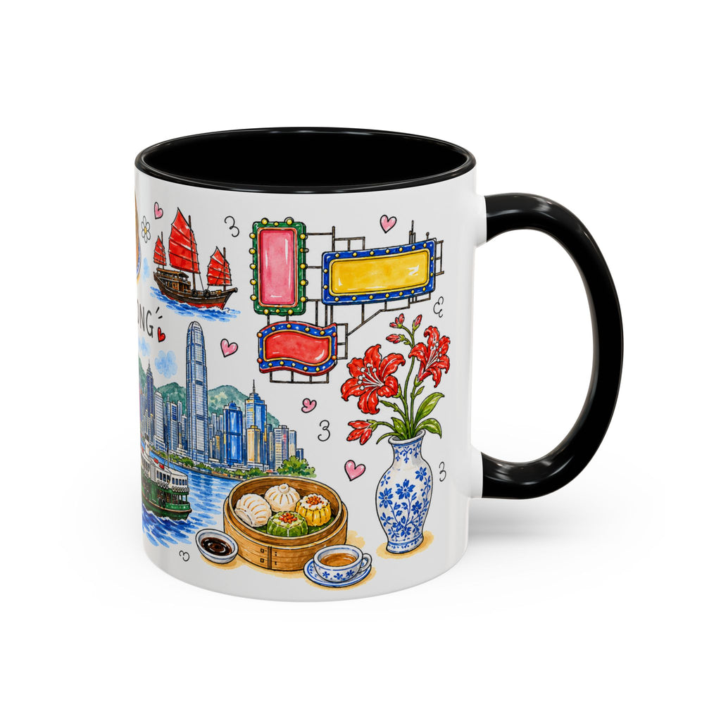 Hong Kong Illustrated Travel Mug | City Souvenir Accent Coffee Mug | 11oz 15oz Ceramic Cup