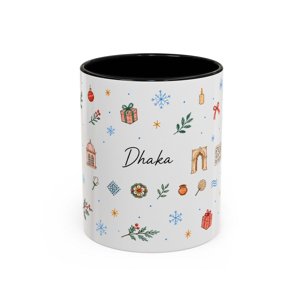 Dhaka Christmas Mug | Watercolor Travel Souvenir | Holiday Gift | Accent Ceramic Coffee Cup 11oz 15oz