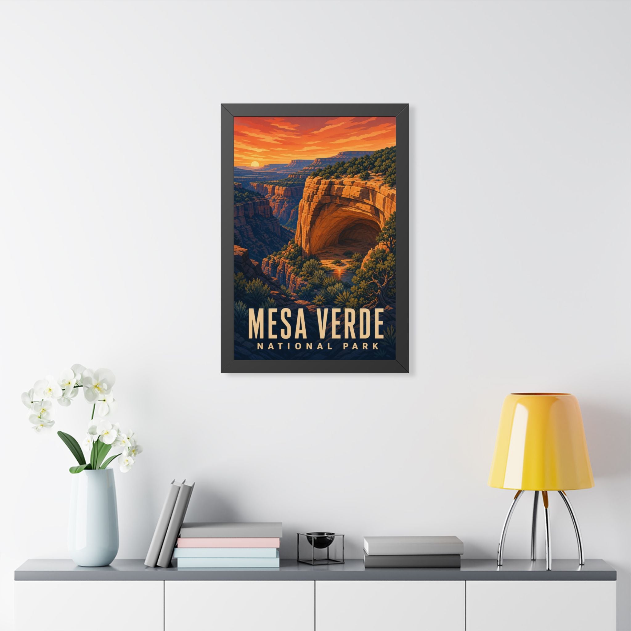 Mesa Verde National Park Framed Poster | Vintage Travel Wall Art | Black Walnut White Frame | 16x24 20x30