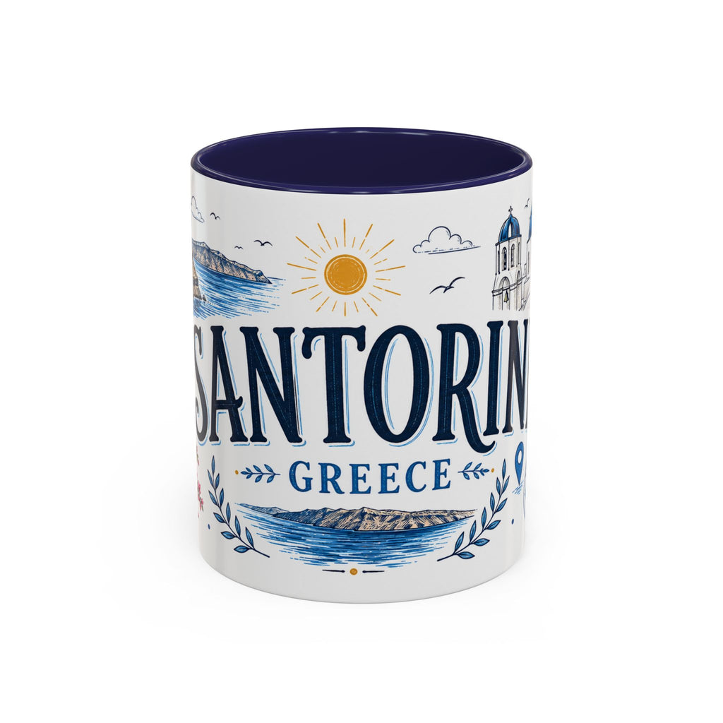Santorini Coffee Mug | Travel Destination Souvenir Gift | Accent Color Ceramic 11oz 15oz