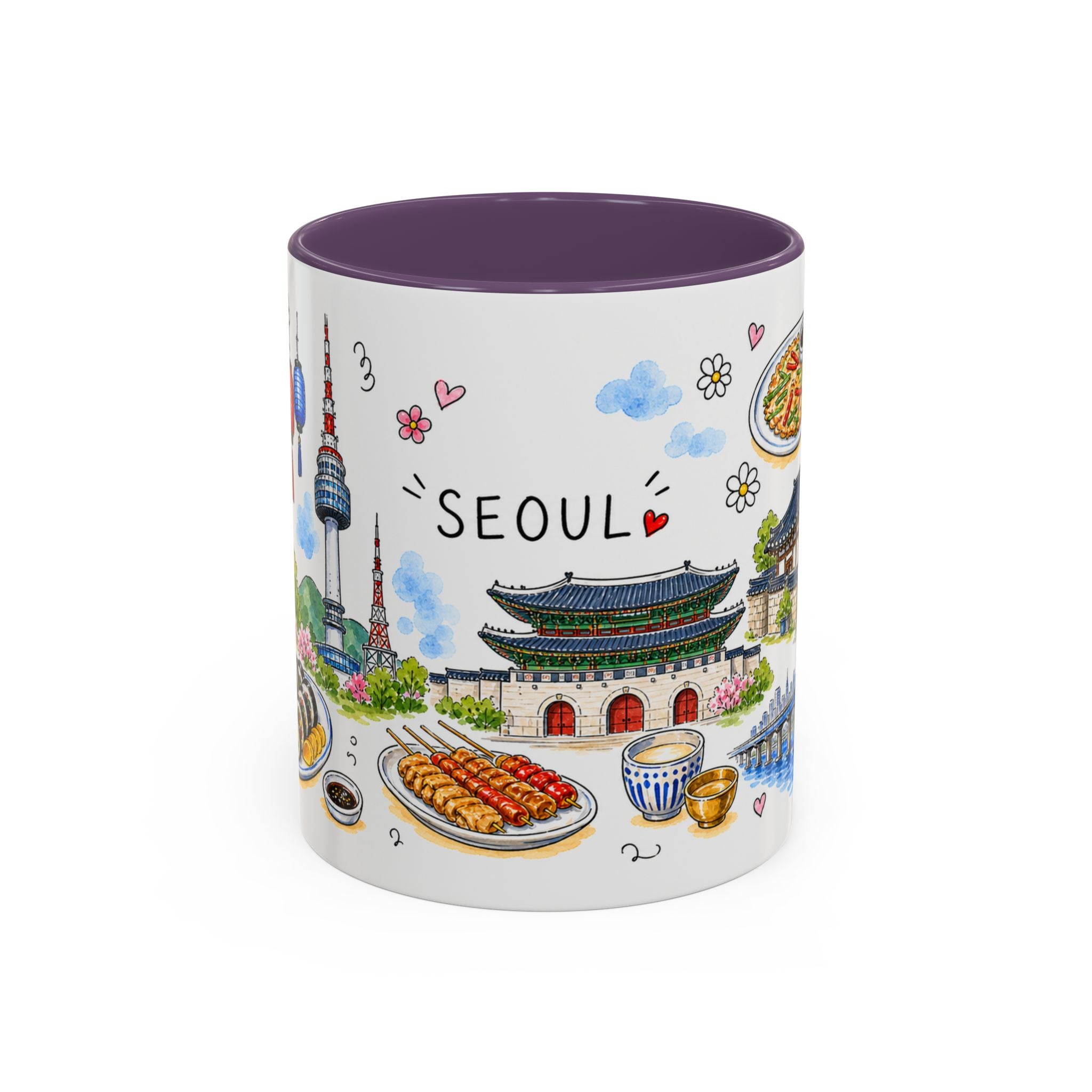 Seoul Illustrated Travel Mug | City Souvenir Accent Coffee Mug | 11oz 15oz Ceramic Cup