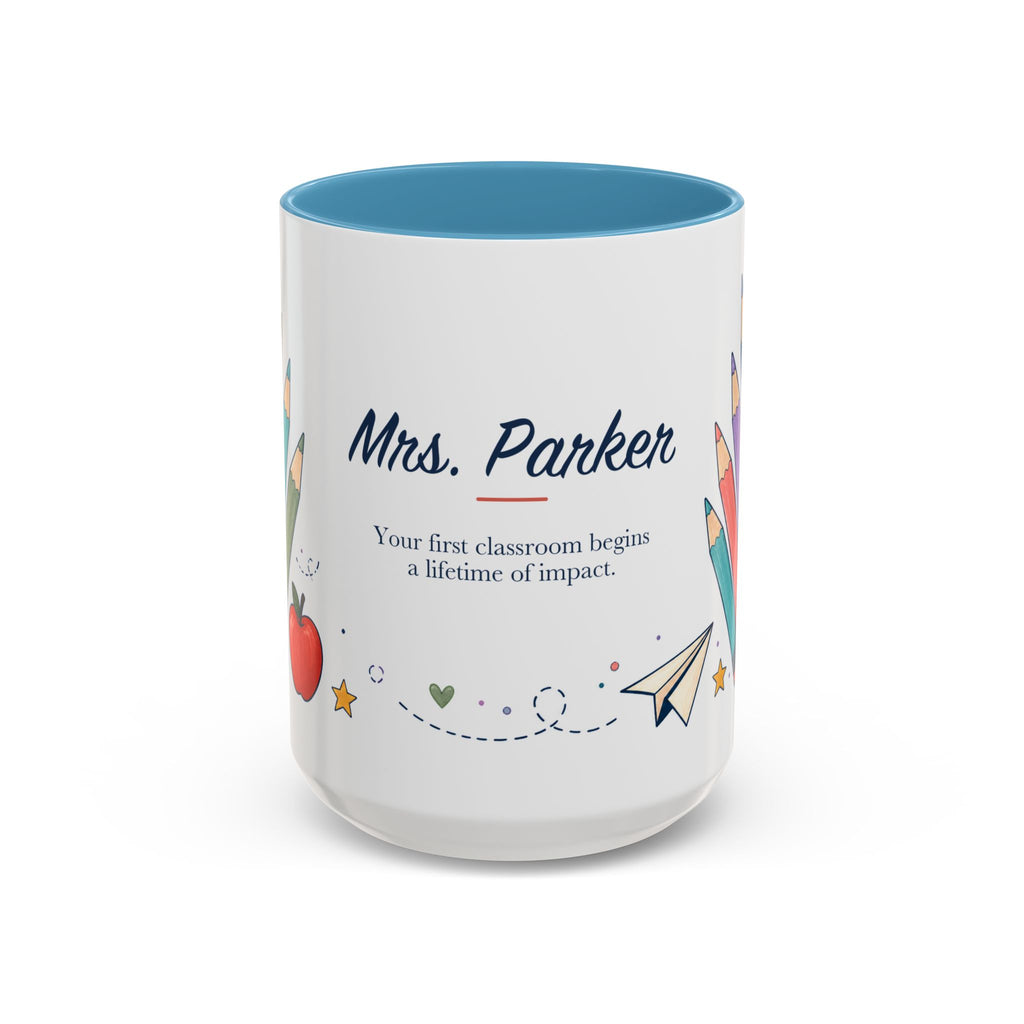 Personalized First Year Teacher Mug | Custom Name Pencil Coffee Cup