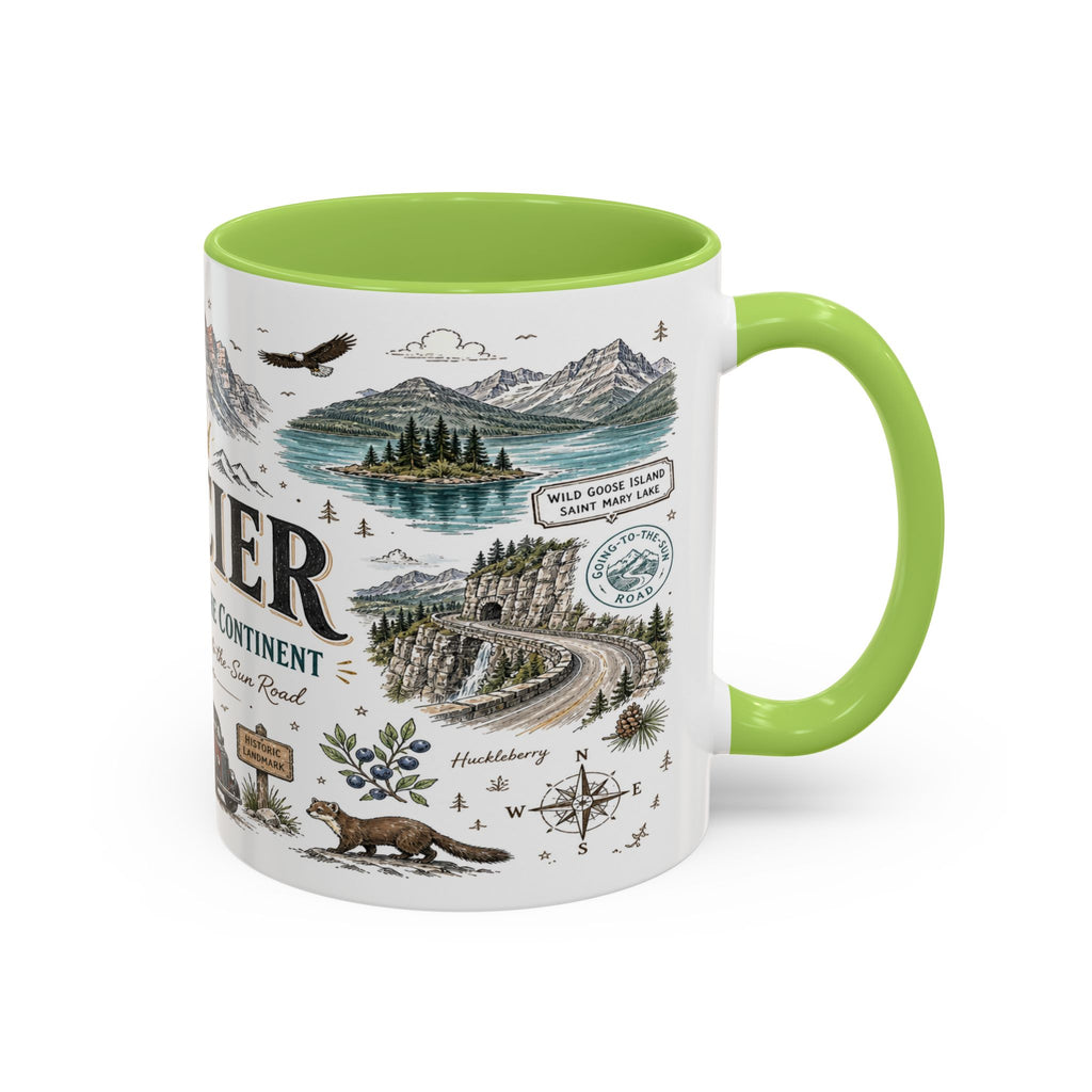 Glacier Coffee Mug | National Park Hiking Montana Gift | Accent Color Ceramic 11oz 15oz