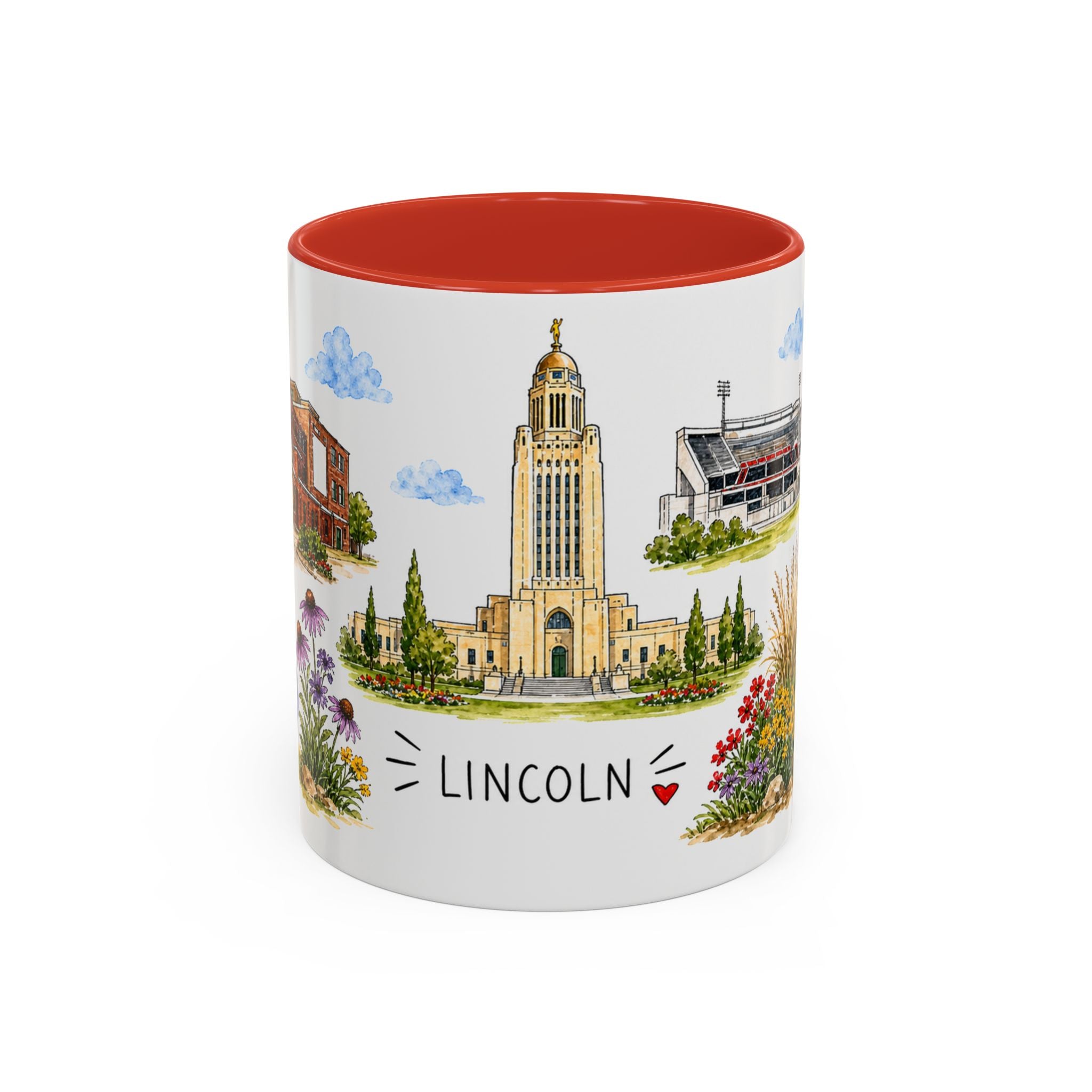 Lincoln Illustrated Travel Mug | City Souvenir Accent Coffee Mug | 11oz 15oz Ceramic Cup