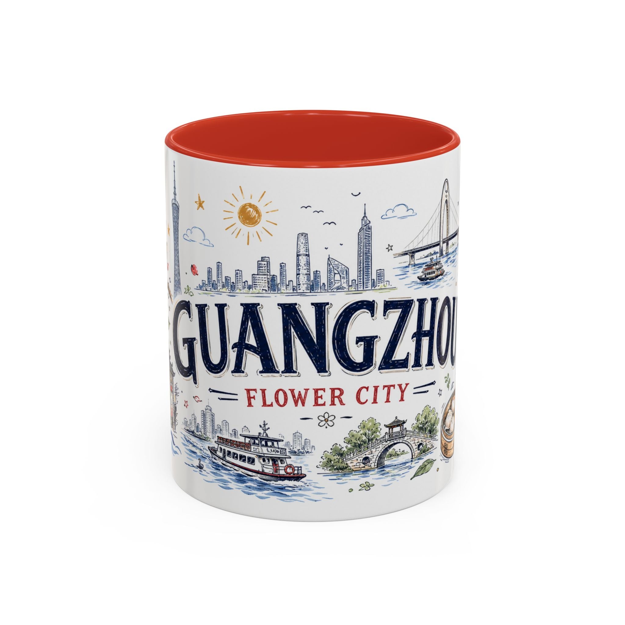 Guangzhou Coffee Mug | China Souvenir Travel Gift | Accent Color Ceramic 11oz 15oz