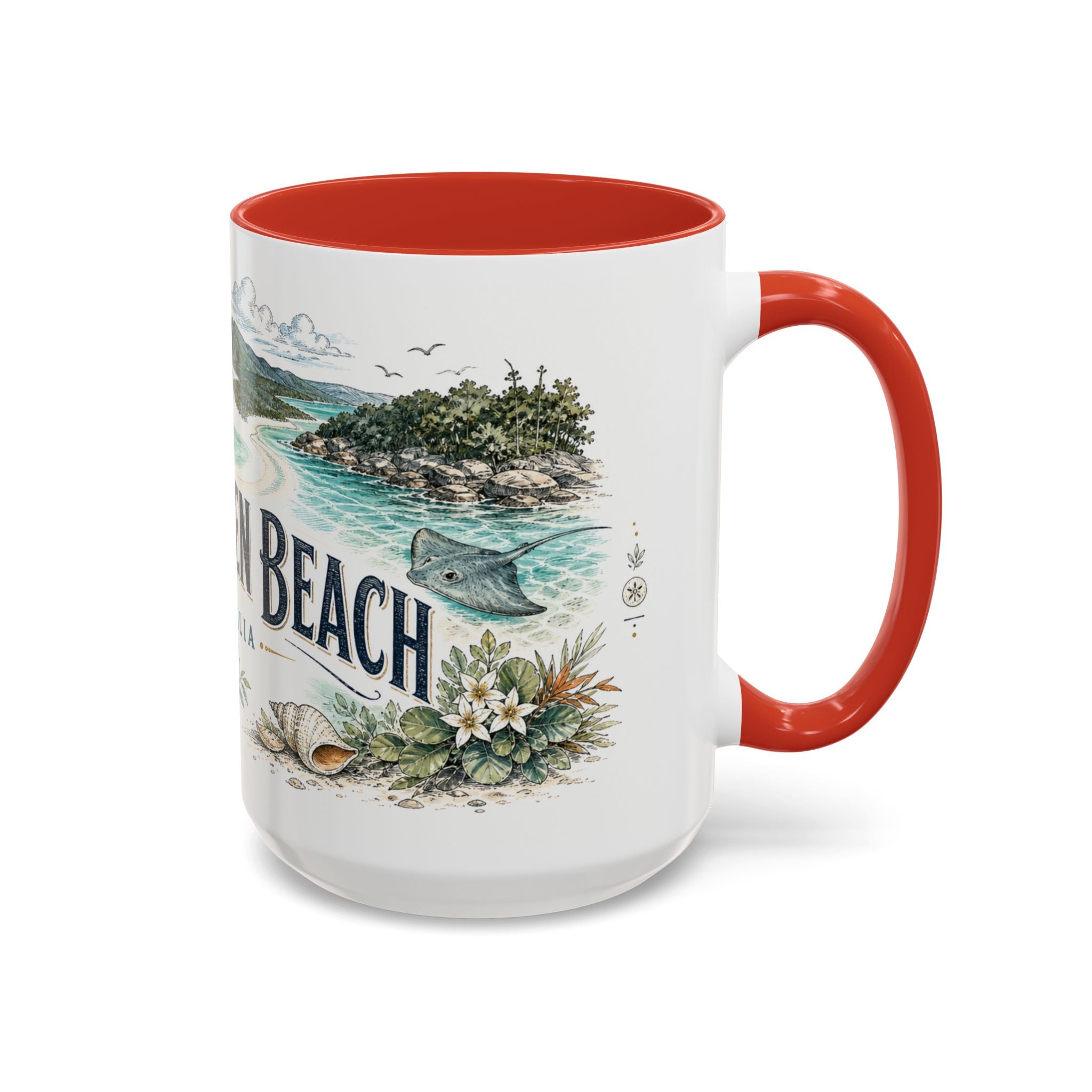Whitehaven Beach Mug, Australia Travel Souvenir, Bucket List Gift, Accent Ceramic Coffee Mug 11oz 15oz