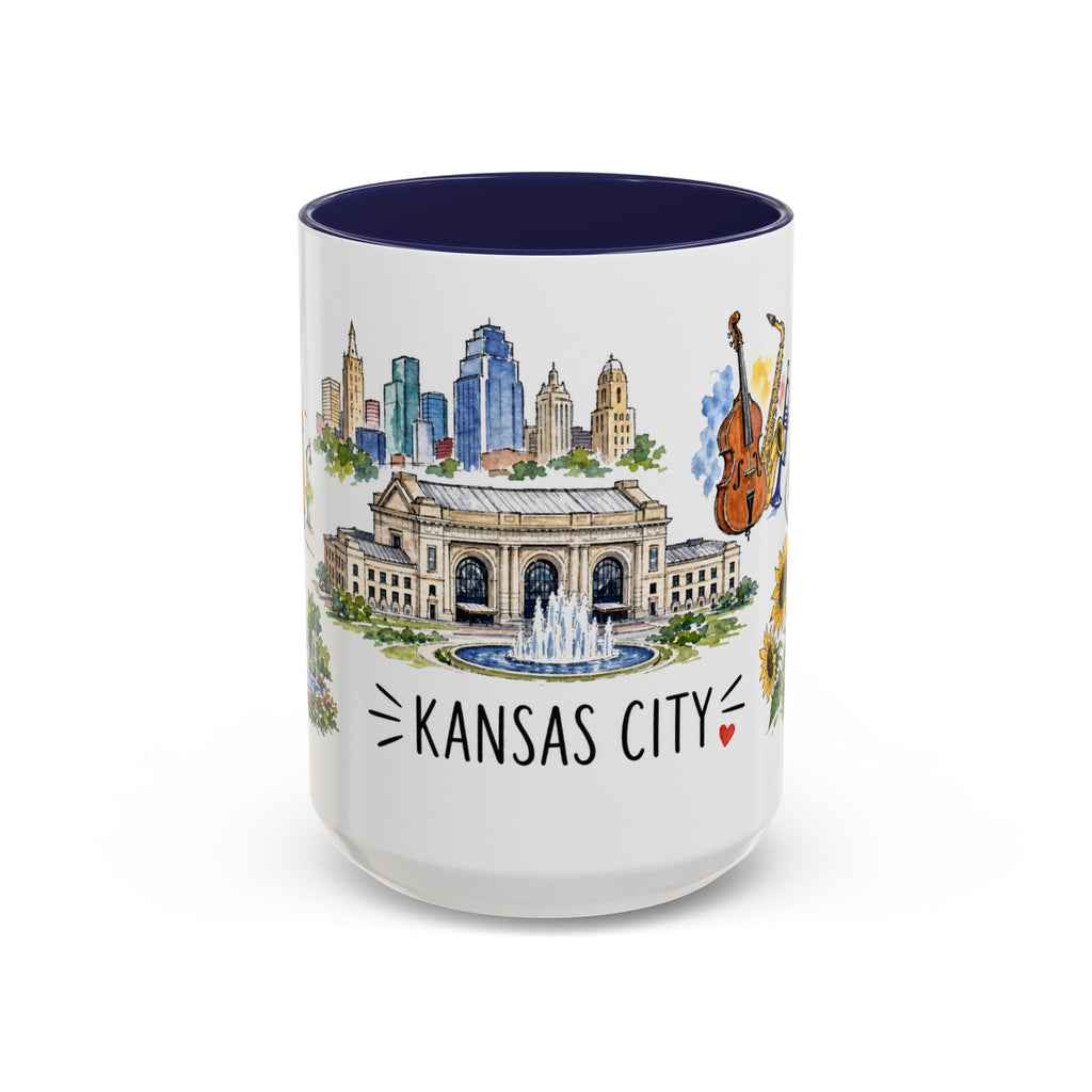 Kansas City Illustrated Travel Mug | City Souvenir Accent Coffee Mug | 11oz 15oz Ceramic Cup