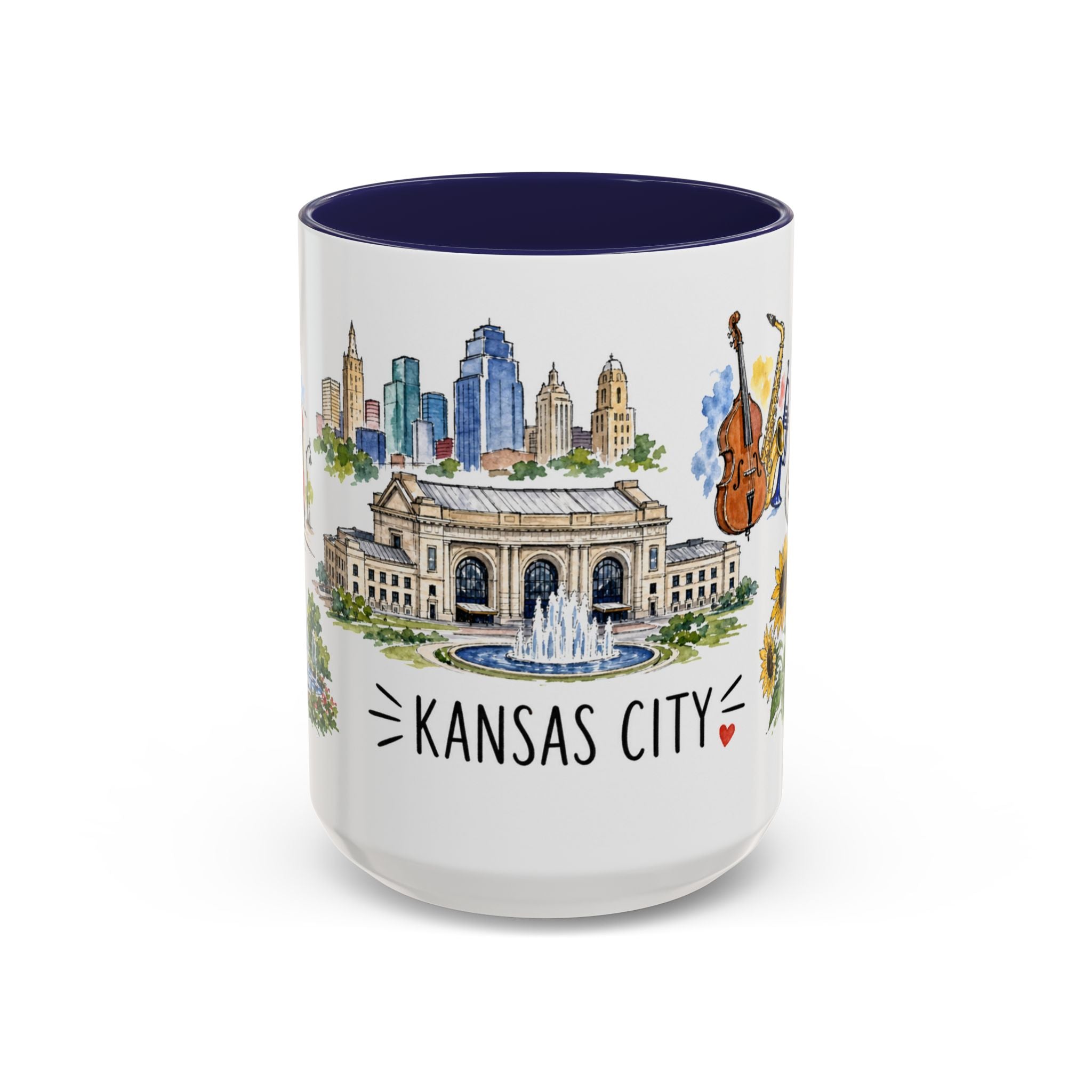 Kansas City Illustrated Travel Mug | City Souvenir Accent Coffee Mug | 11oz 15oz Ceramic Cup