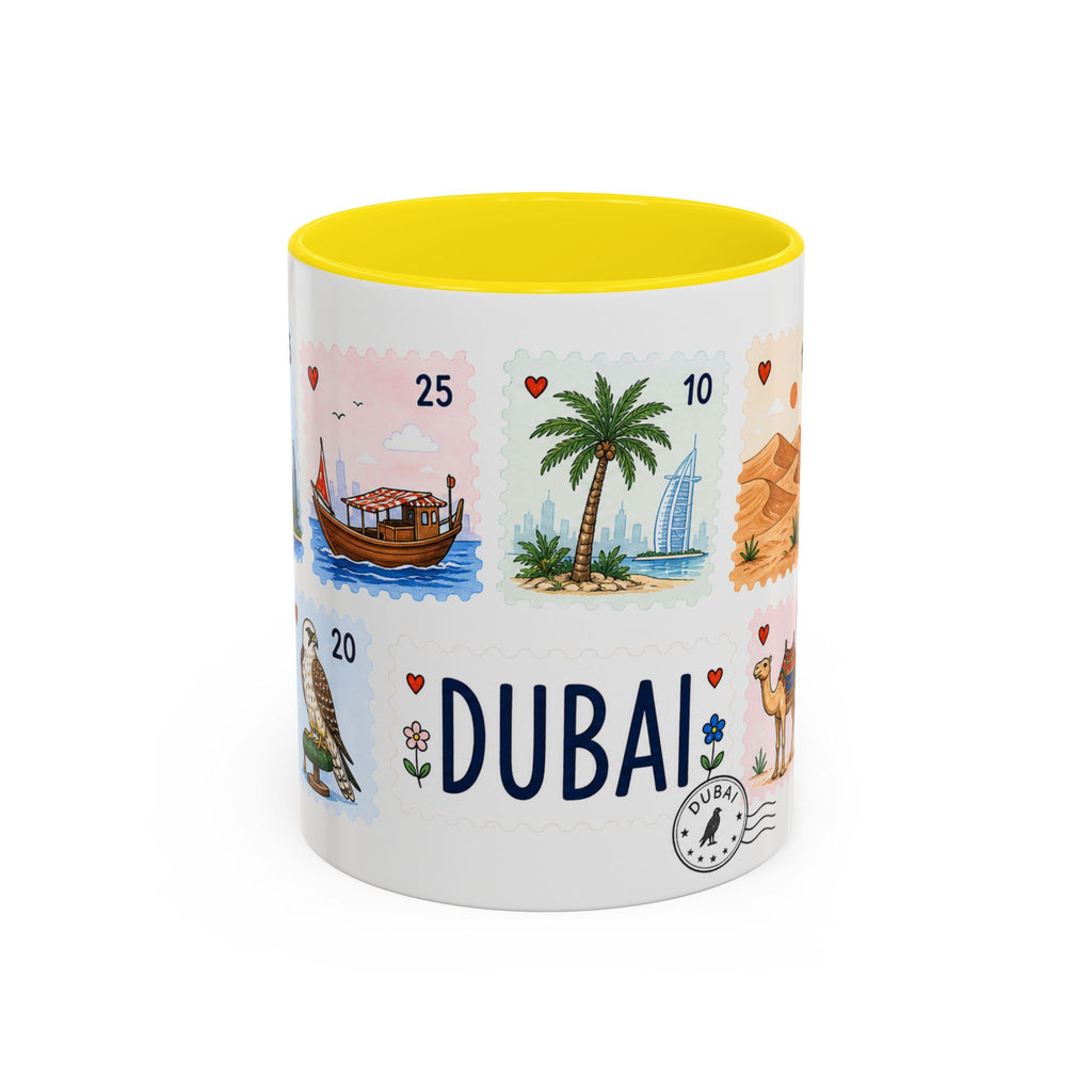 Dubai Coffee Mug | Postage Stamp Collage Mug | Travel Souvenir Accent Cup 11oz 15oz