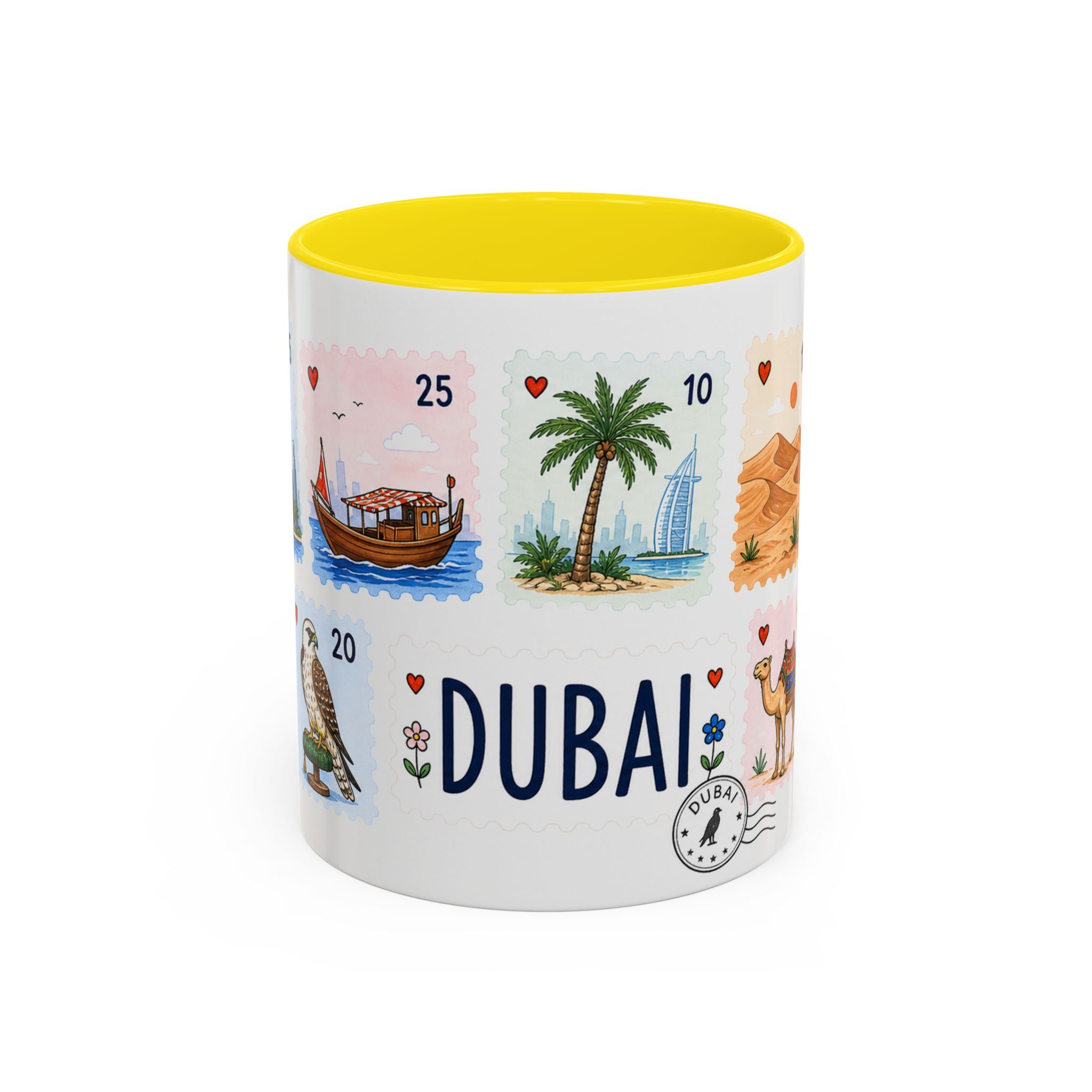 Dubai Coffee Mug | Postage Stamp Collage Mug | Travel Souvenir Accent Cup 11oz 15oz