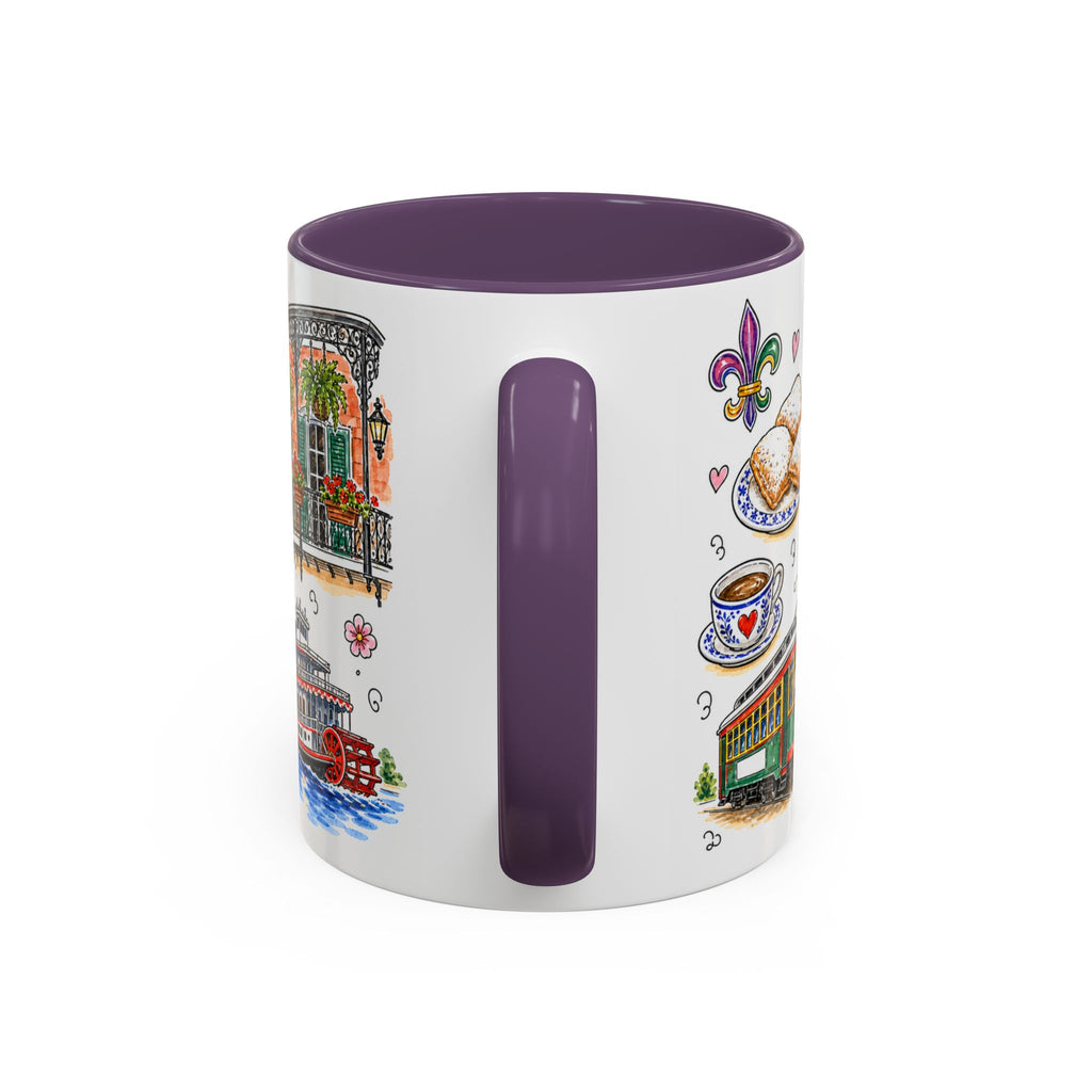 New Orleans Illustrated Travel Mug | City Souvenir Accent Coffee Mug | 11oz 15oz Ceramic Cup