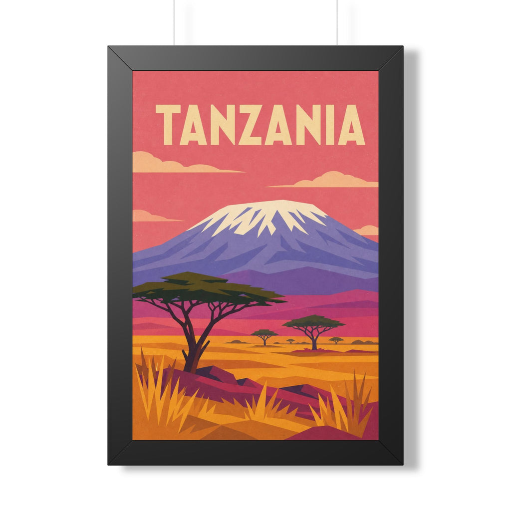 Tanzania Kilimanjaro Tanzania Framed Poster | Vintage Travel Wall Art | Black Walnut White Frame | 16x24 20x30
