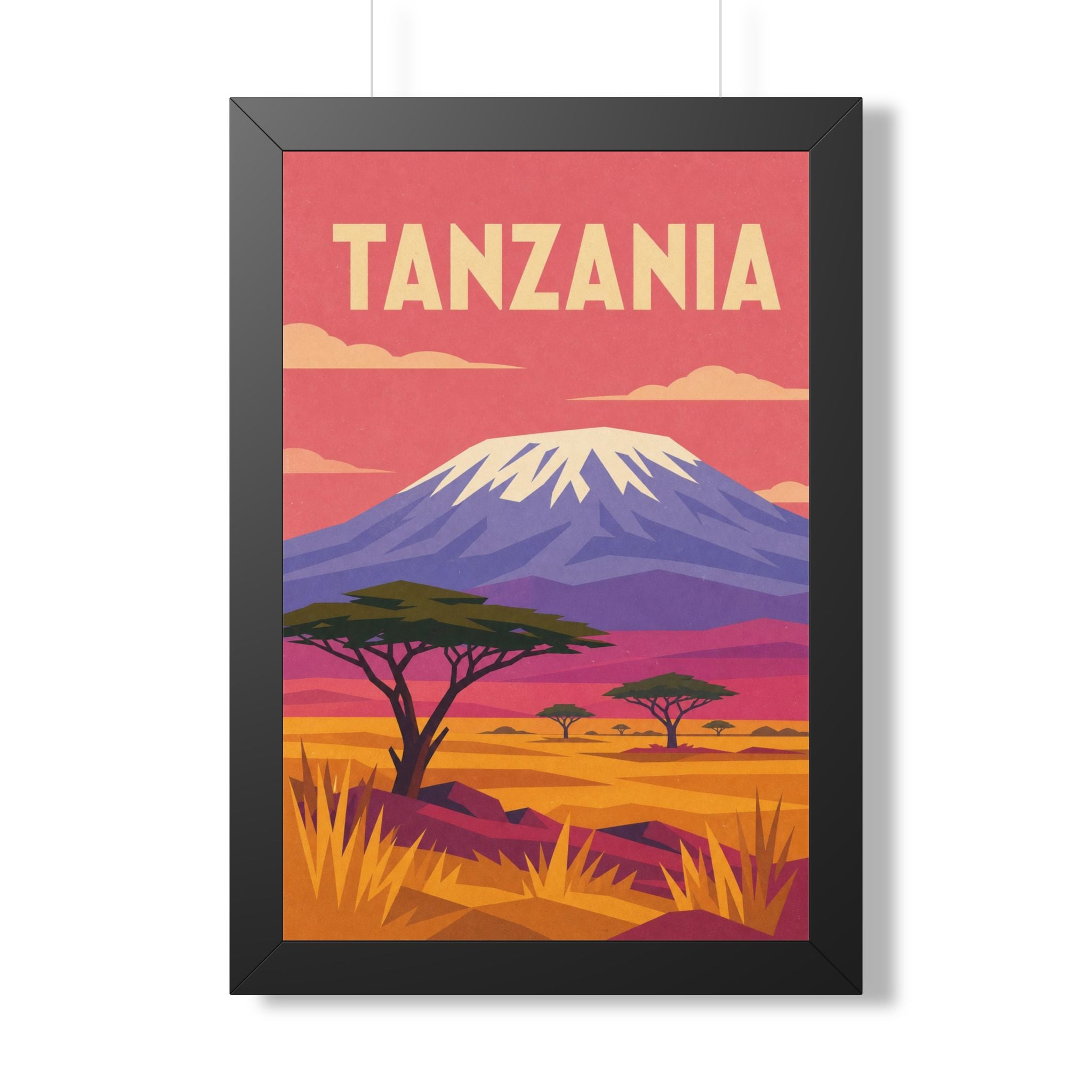 Tanzania Kilimanjaro Tanzania Framed Poster | Vintage Travel Wall Art | Black Walnut White Frame | 16x24 20x30
