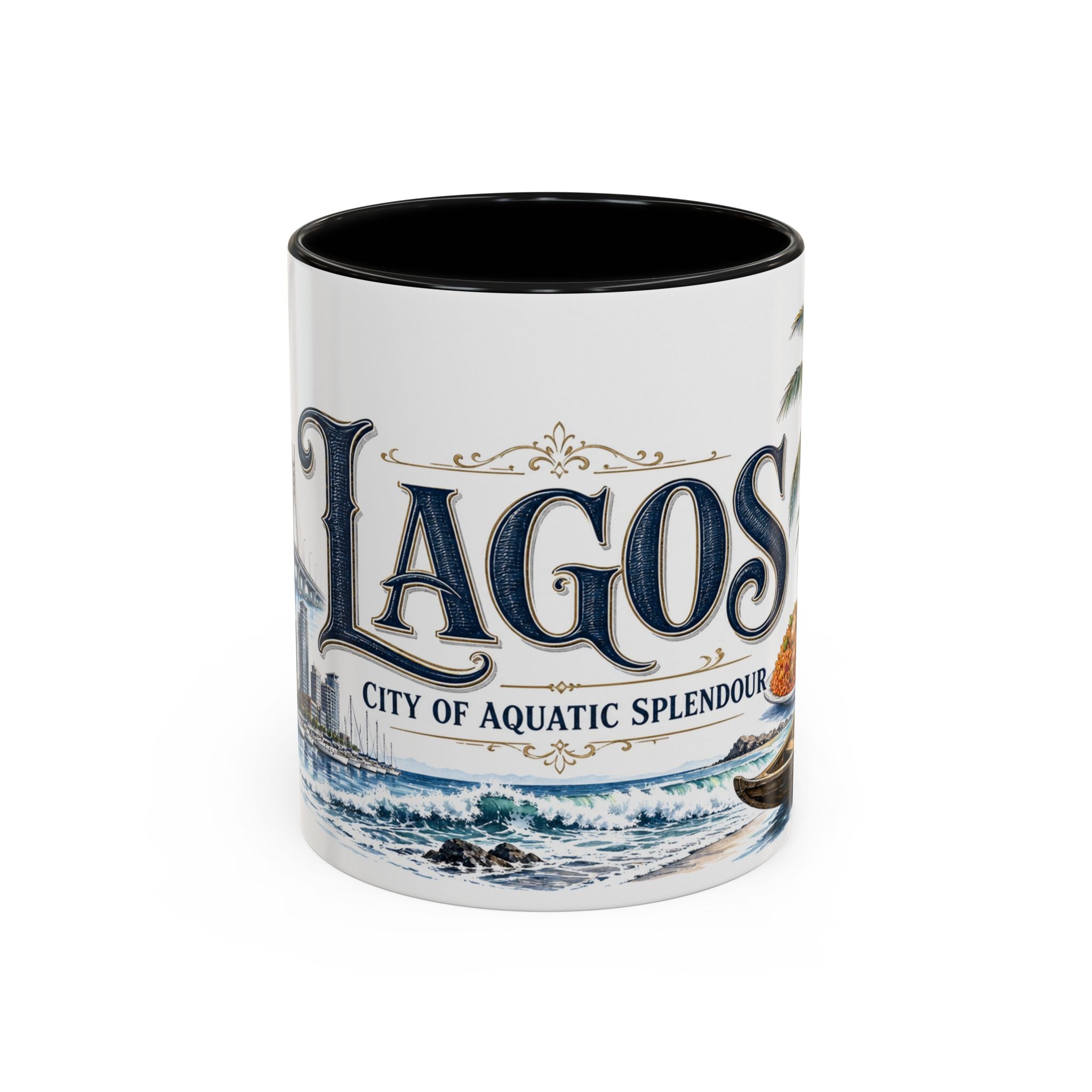 Lagos Coffee Mug | Nigeria Travel Souvenir | Vintage Illustrated City Gift | 11 oz 15 oz Accent Mug