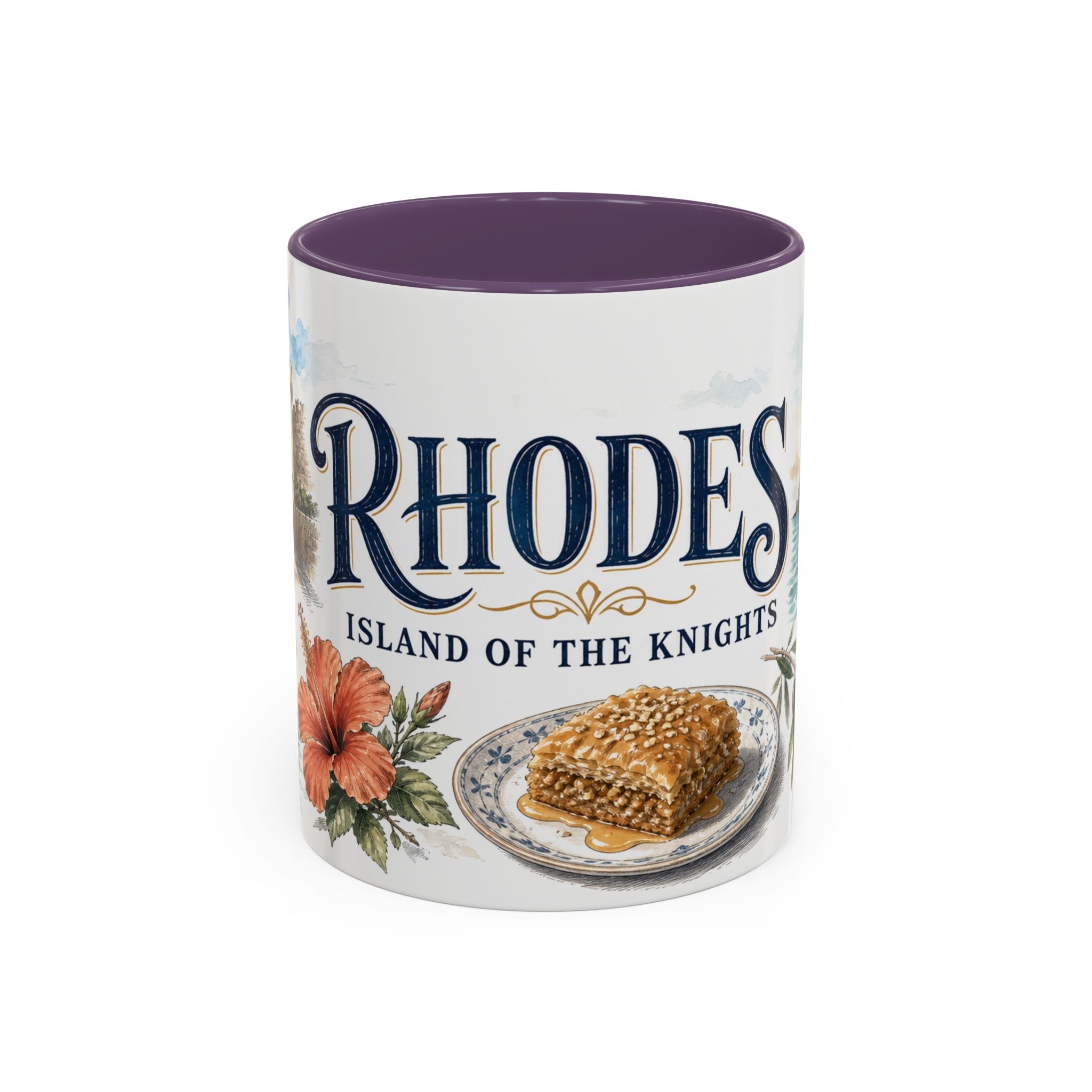 Rhodes Coffee Mug | Greece Travel Souvenir | Vintage Illustrated City Gift | 11 oz 15 oz Accent Mug