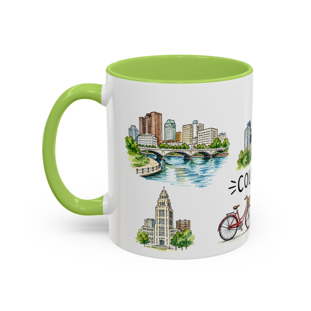Columbus Illustrated Travel Mug | City Souvenir Accent Coffee Mug | 11oz 15oz Ceramic Cup