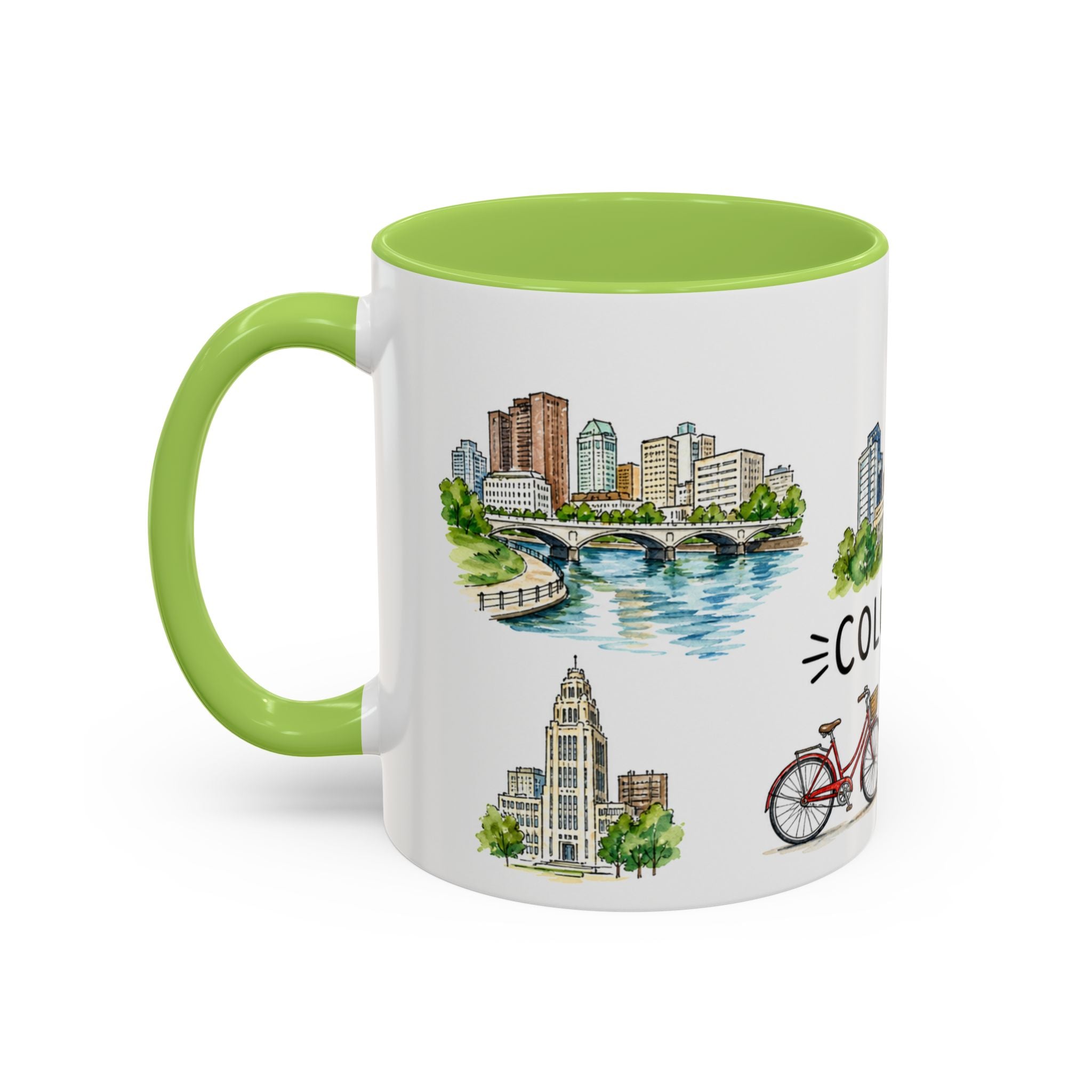 Columbus Illustrated Travel Mug | City Souvenir Accent Coffee Mug | 11oz 15oz Ceramic Cup