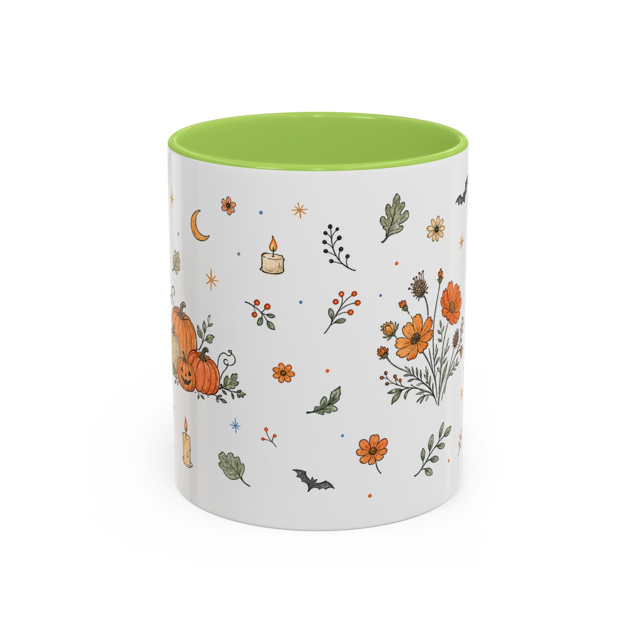 Floral Pumpkin Halloween Mug | Friendly Ghost Watercolor Gift | Accent Cup 11oz 15oz