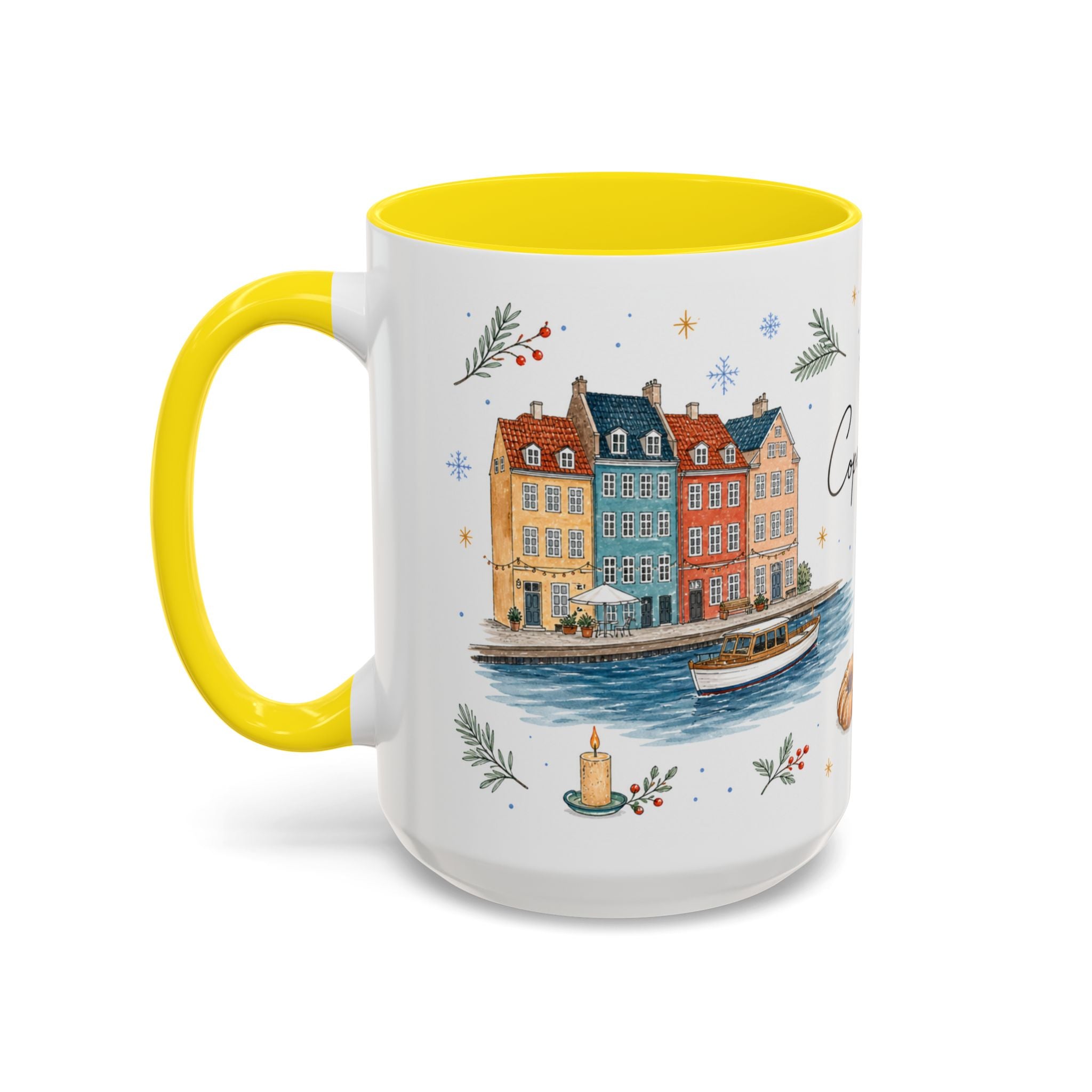 Copenhagen Christmas Mug | Watercolor Travel Souvenir | Holiday Gift | Accent Ceramic Coffee Cup 11oz 15oz