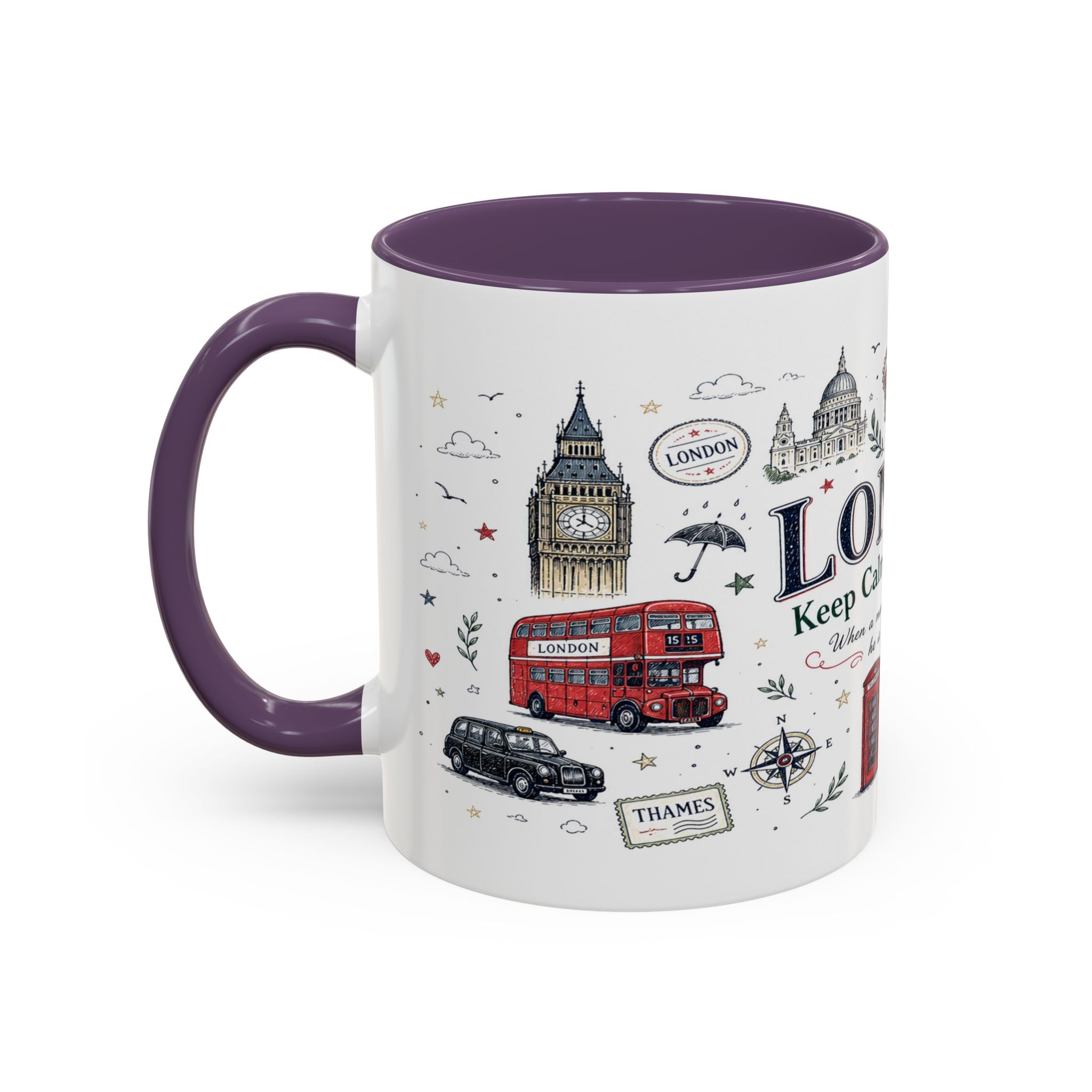 London Coffee Mug | England Souvenir Travel Gift | Accent Color Ceramic 11oz 15oz
