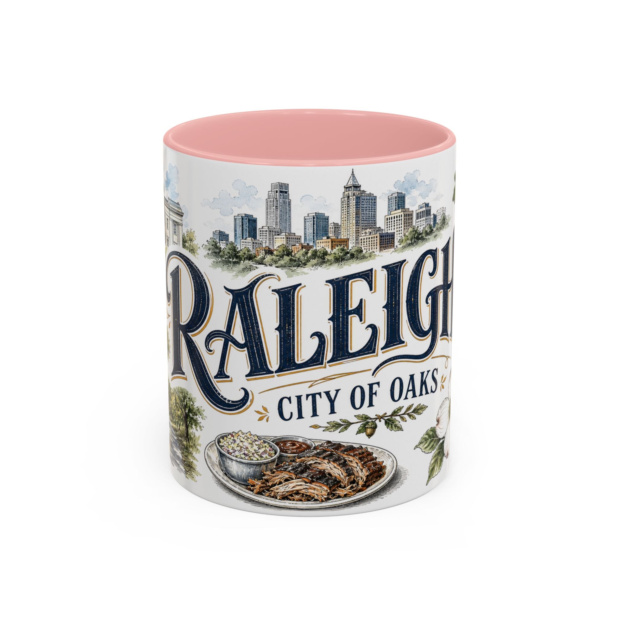 Raleigh Coffee Mug | United States Travel Souvenir | Vintage Illustrated City Gift | 11 oz 15 oz Accent Mug