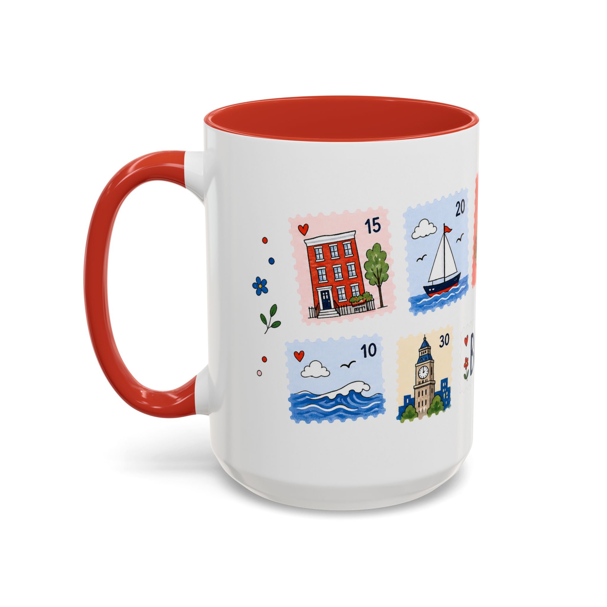 Boston Coffee Mug | Postage Stamp Collage Mug | Travel Souvenir Accent Cup 11oz 15oz
