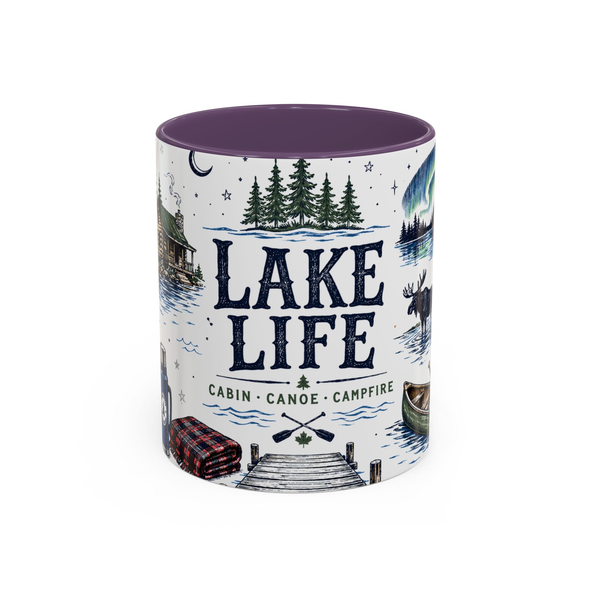 Cabin Country Lake Life Coffee Mug | Canada Cottage Gift | Accent Color Ceramic 11oz 15oz