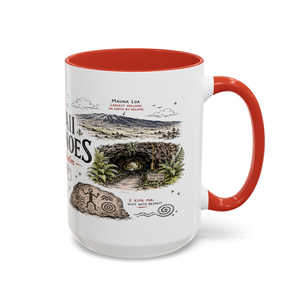 Hawaii Volcanoes National Park Coffee Mug | Hawaii Big Island Lava Volcano Gift | Accent Color Ceramic 11oz 15oz