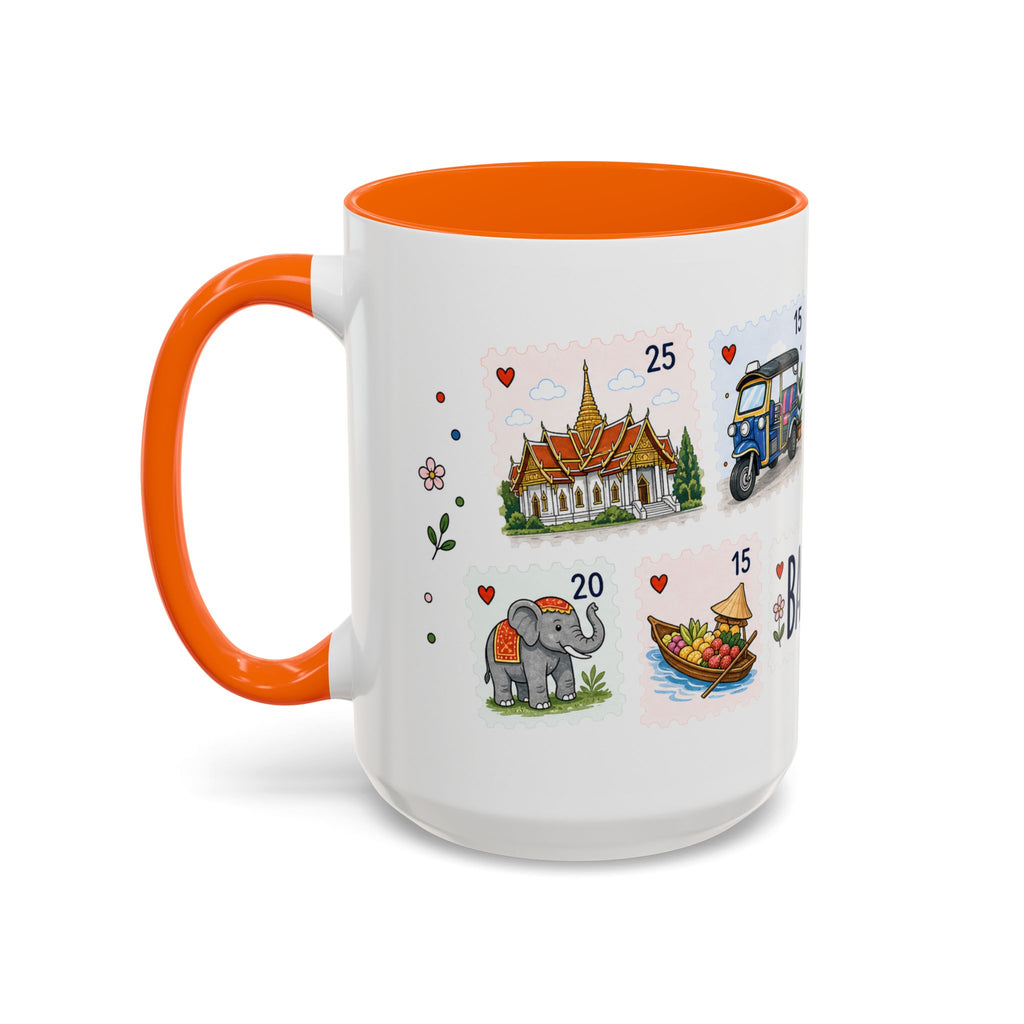Bangkok Coffee Mug | Postage Stamp Collage Mug | Travel Souvenir Accent Cup 11oz 15oz