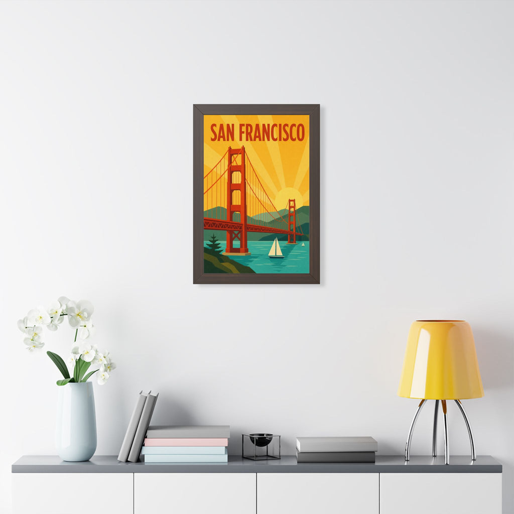 San Francisco United States Framed Poster | Vintage Travel Wall Art | Black Walnut White Frame | 16x24 20x30