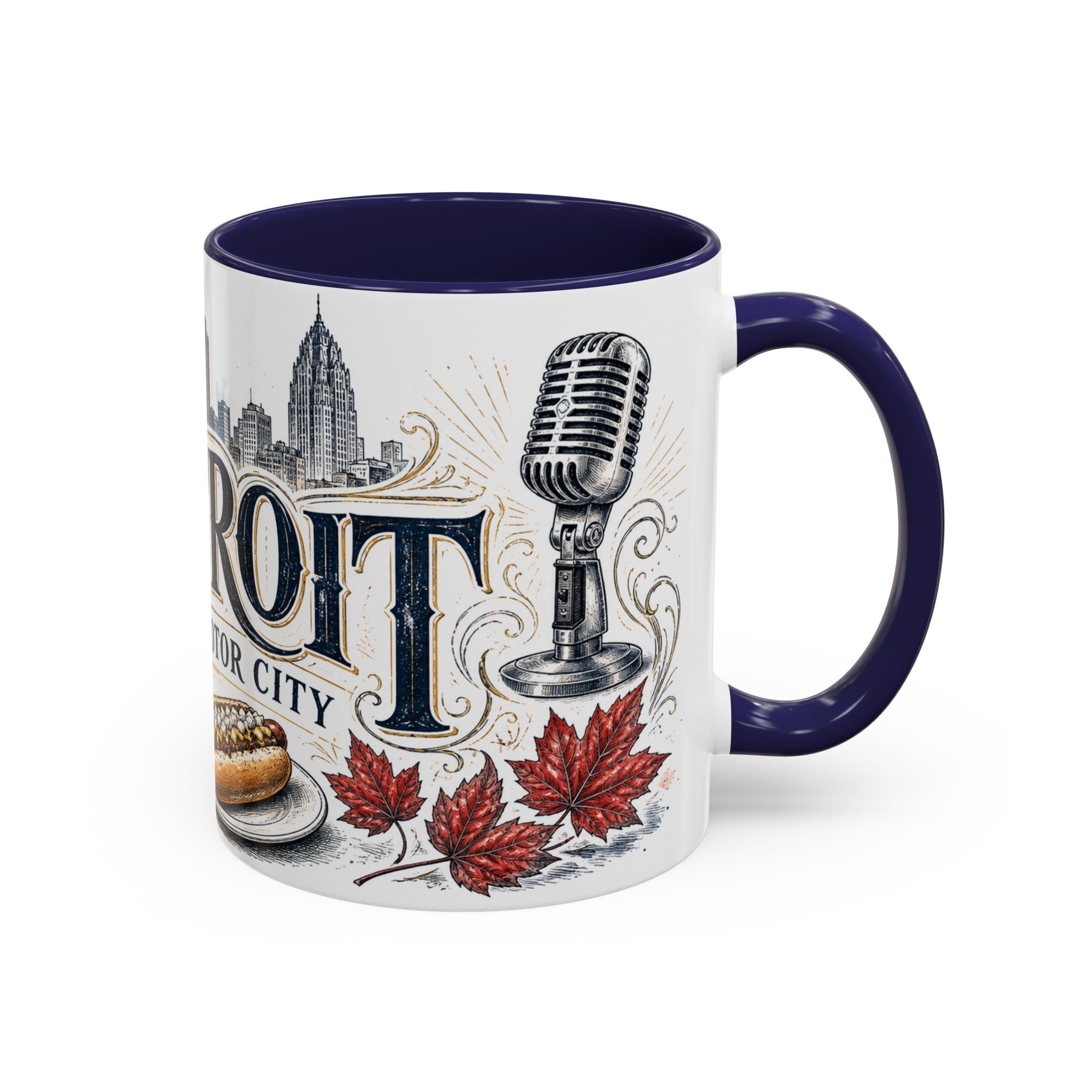 Detroit Coffee Mug | United States Travel Souvenir | Vintage Illustrated City Gift | 11 oz 15 oz Accent Mug