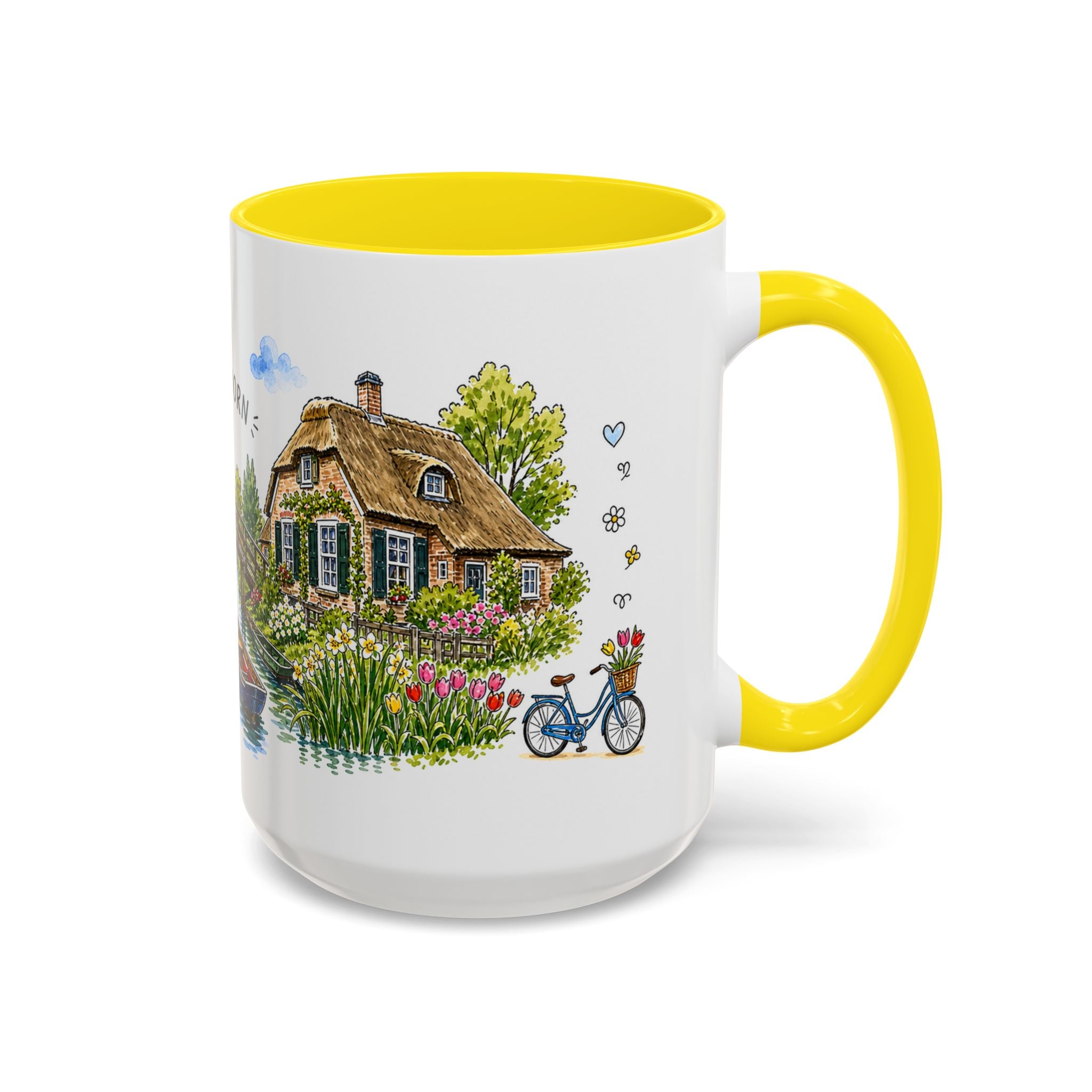 Giethoorn Illustrated Travel Mug | Netherlands Souvenir Accent Coffee Mug | 11oz 15oz Ceramic Cup
