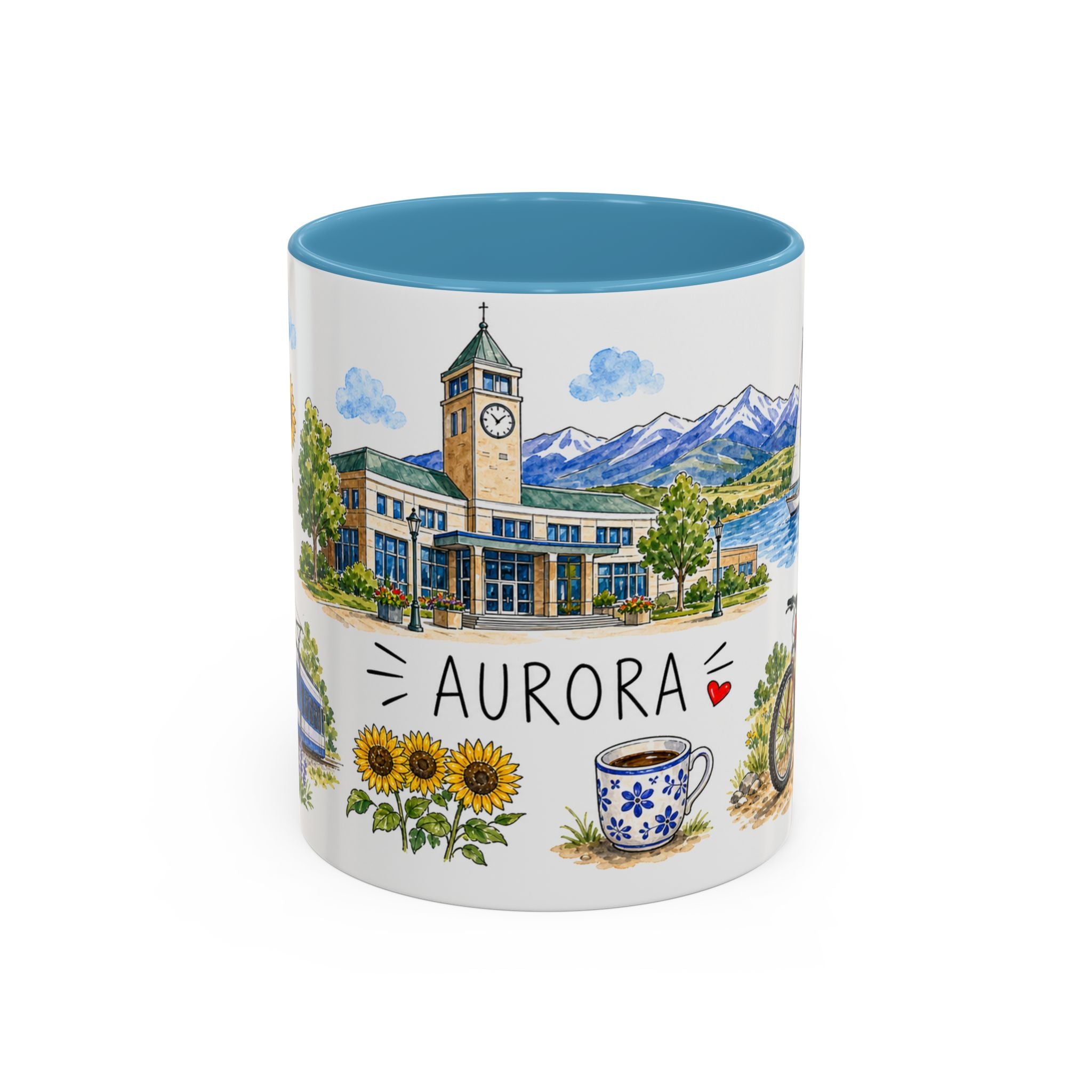 Aurora Illustrated Travel Mug | City Souvenir Accent Coffee Mug | 11oz 15oz Ceramic Cup