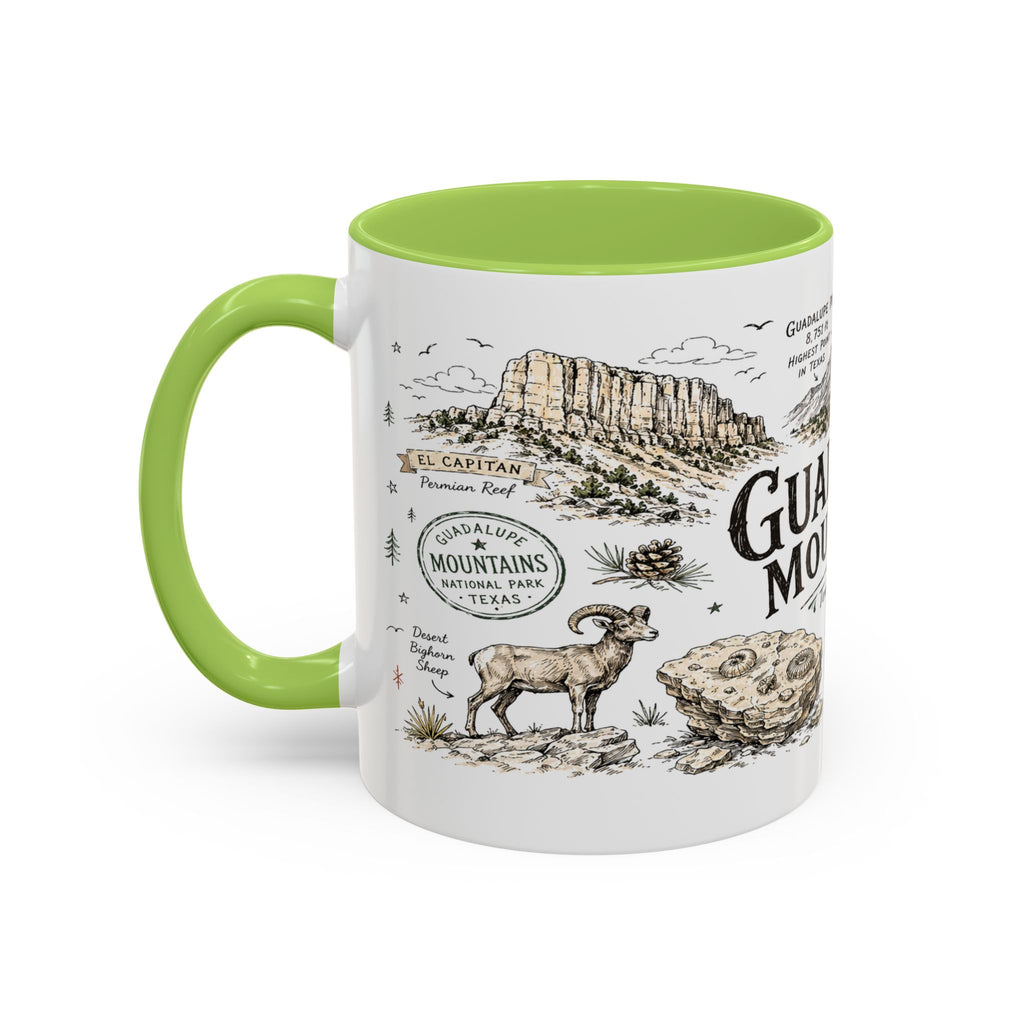 Guadalupe Mountains National Park Coffee Mug | Texas Desert Peaks Hiking Gift | Accent Color Ceramic 11oz 15oz