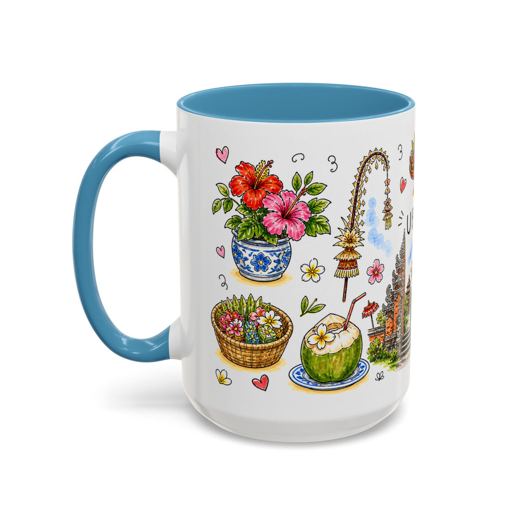 Ubud Illustrated Travel Mug | City Souvenir Accent Coffee Mug | 11oz 15oz Ceramic Cup