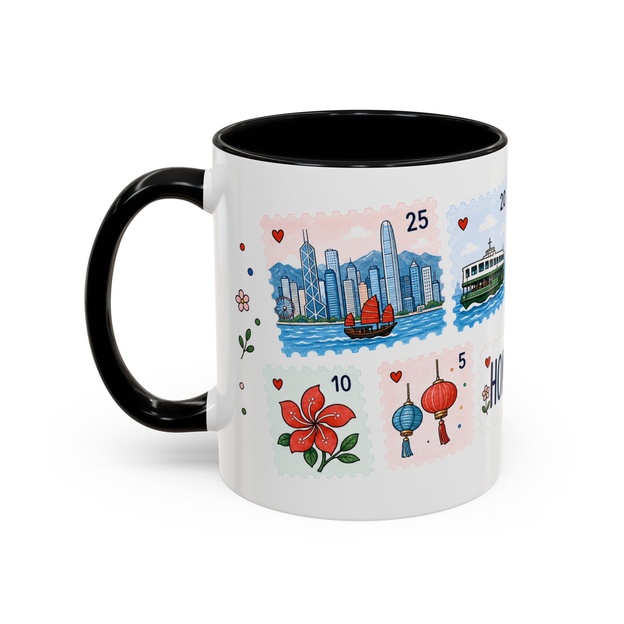 Hong Kong Coffee Mug | Postage Stamp Collage Mug | Travel Souvenir Accent Cup 11oz 15oz