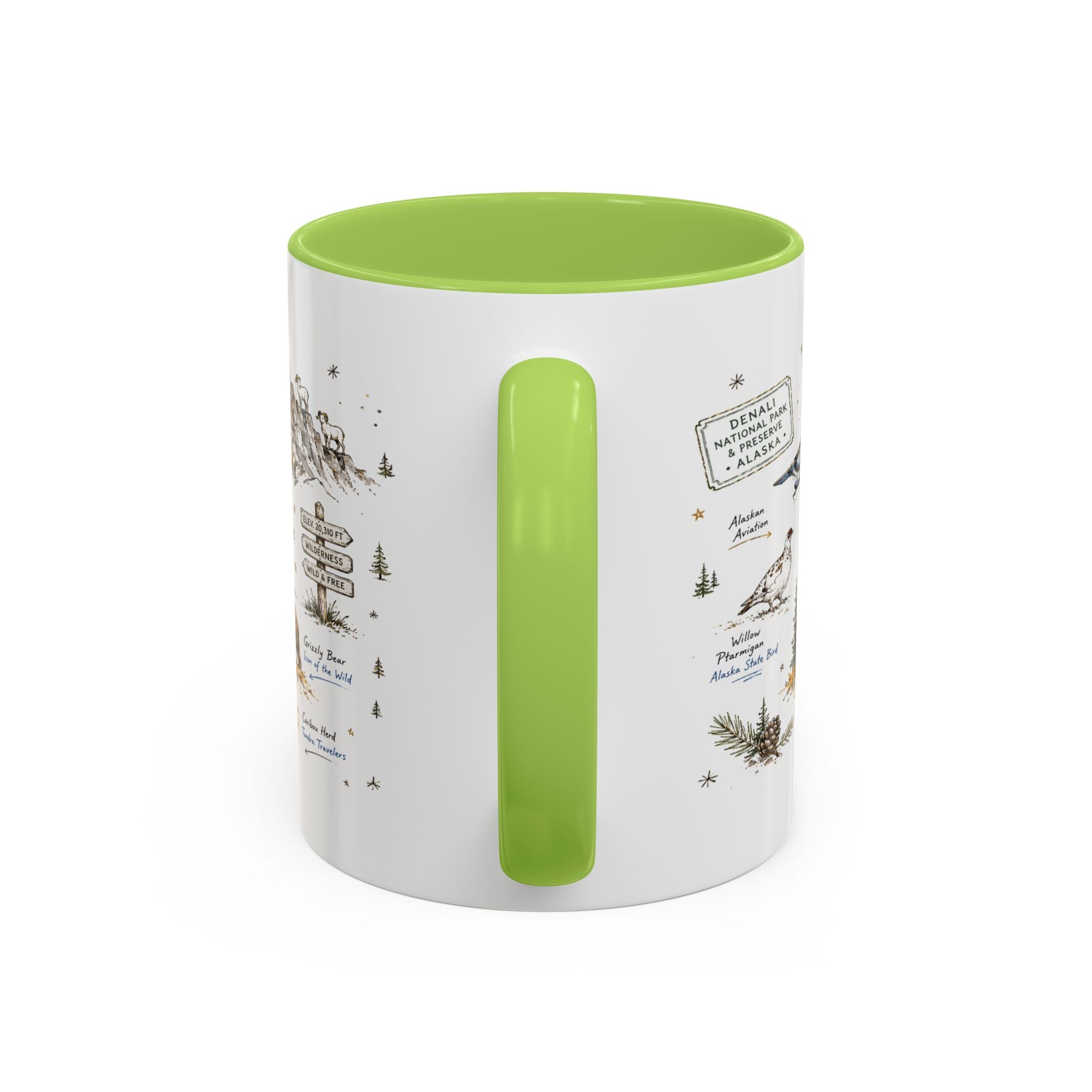 Denali National Park Coffee Mug | Alaska National Park Hiking Gift | Accent Color Ceramic 11oz 15oz