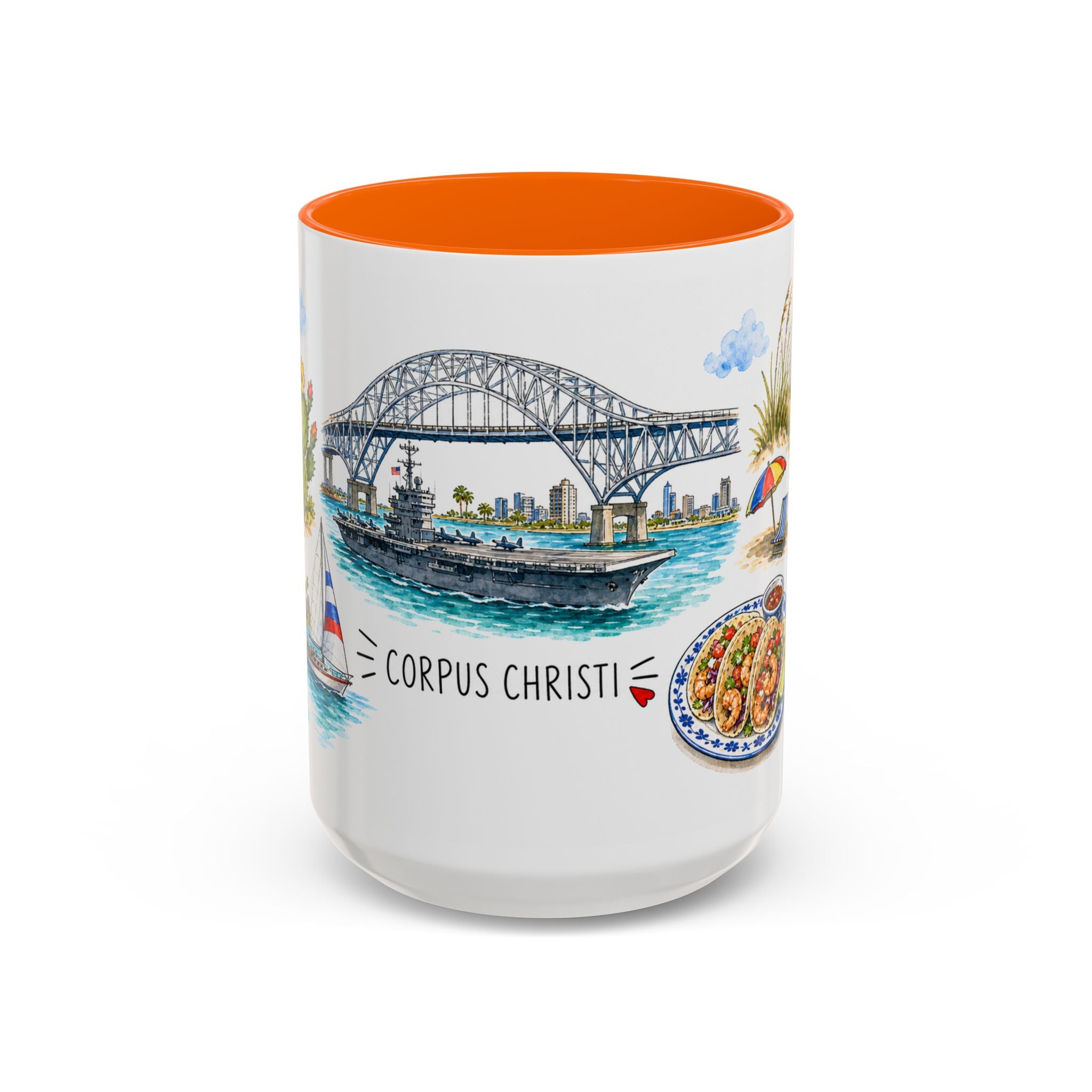 Corpus Christi Illustrated Travel Mug | City Souvenir Accent Coffee Mug | 11oz 15oz Ceramic Cup