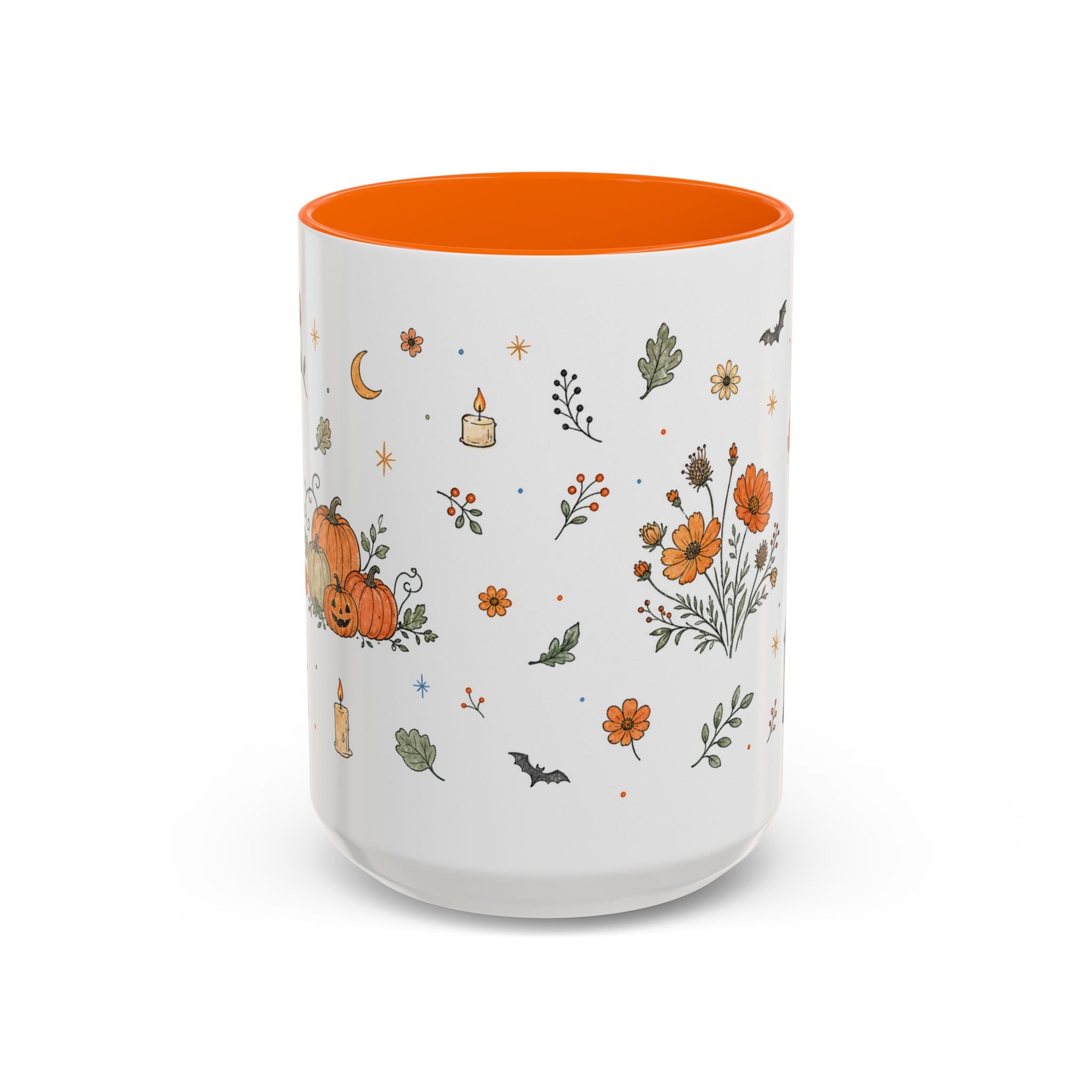 Floral Pumpkin Halloween Mug | Friendly Ghost Watercolor Gift | Accent Cup 11oz 15oz