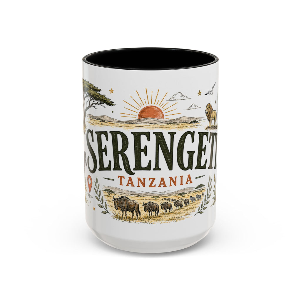 Serengeti Coffee Mug | Travel Destination Souvenir Gift | Accent Color Ceramic 11oz 15oz