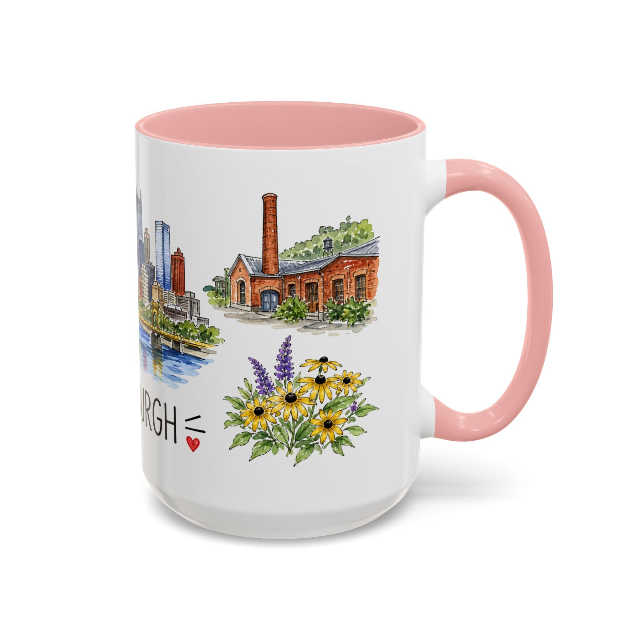 Pittsburgh Illustrated Travel Mug | City Souvenir Accent Coffee Mug | 11oz 15oz Ceramic Cup