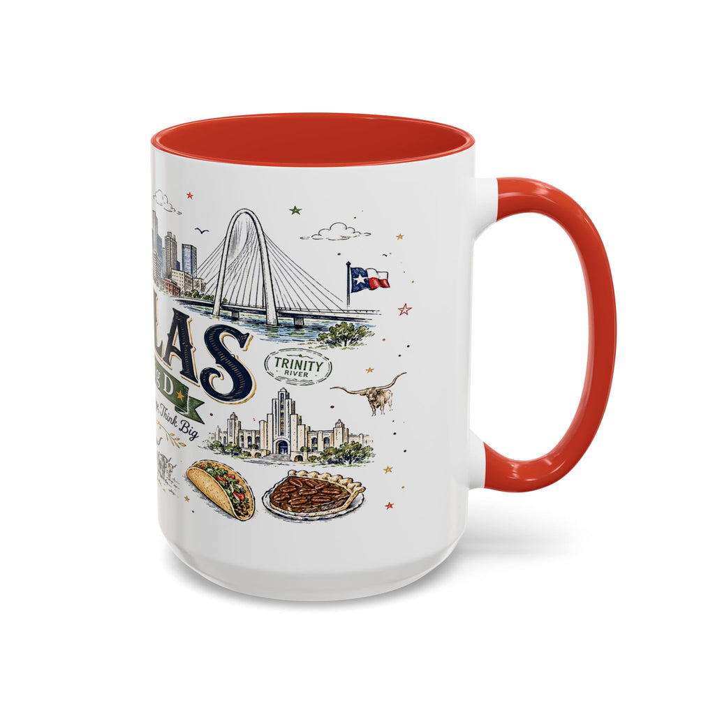 Dallas Coffee Mug | Texas Souvenir City Gift | Accent Color Ceramic 11oz 15oz