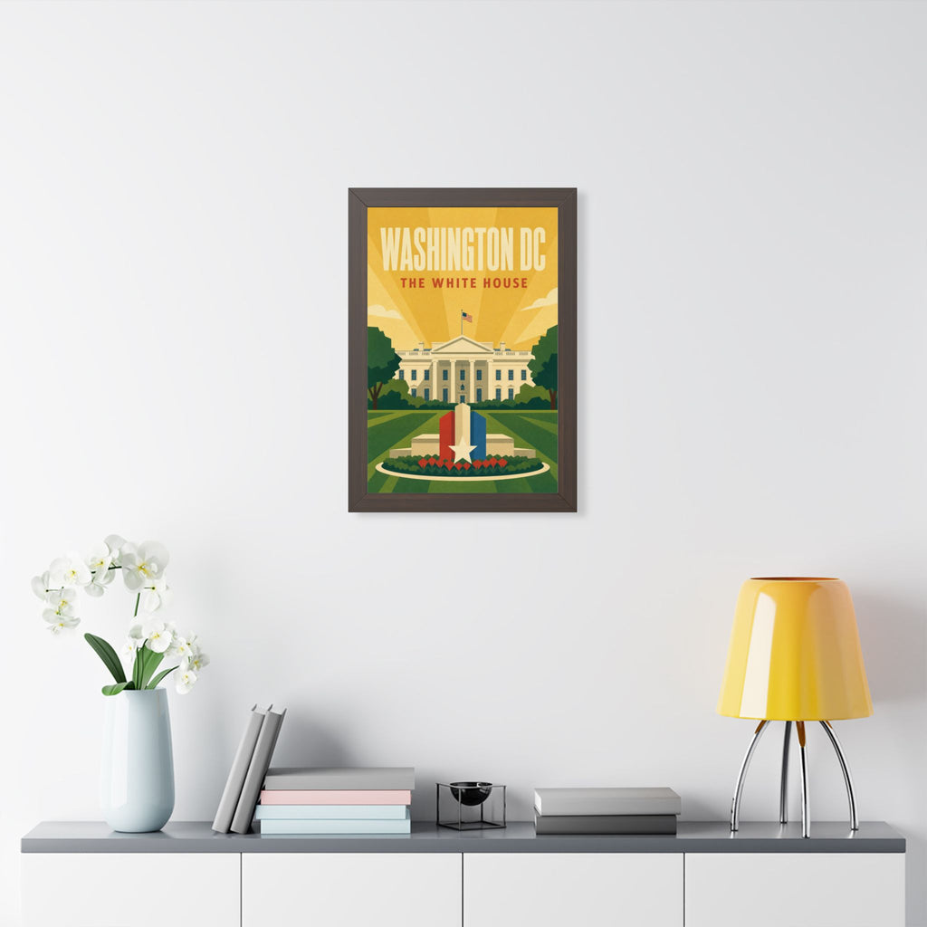 Washington DC White House United States Framed Poster | Vintage Travel Wall Art | Black Walnut White Frame | 16x24 20x30
