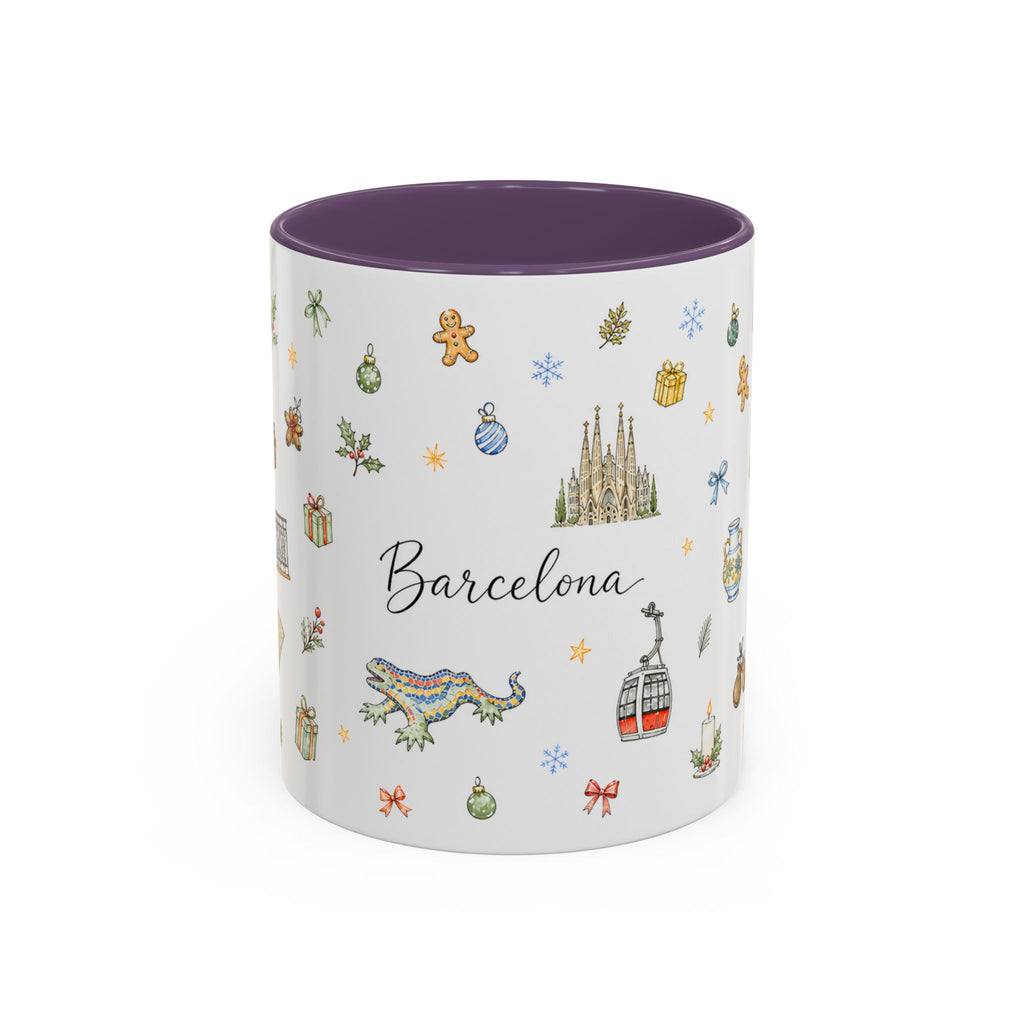 Barcelona Christmas Mug | Watercolor City Souvenir, Ceramic Coffee Cup (11oz/15oz)