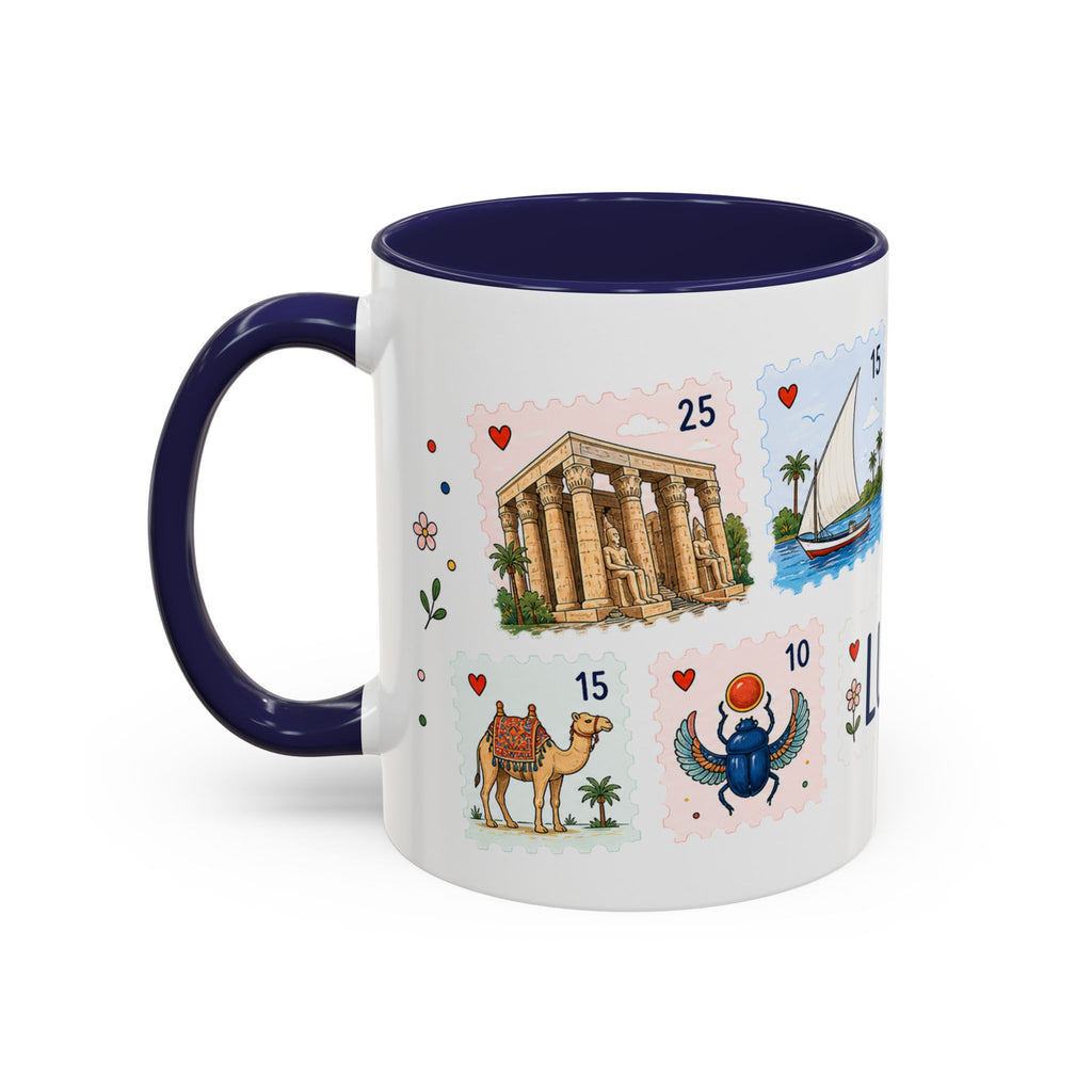 Luxor Coffee Mug | Postage Stamp Collage Mug | Travel Souvenir Accent Cup 11oz 15oz