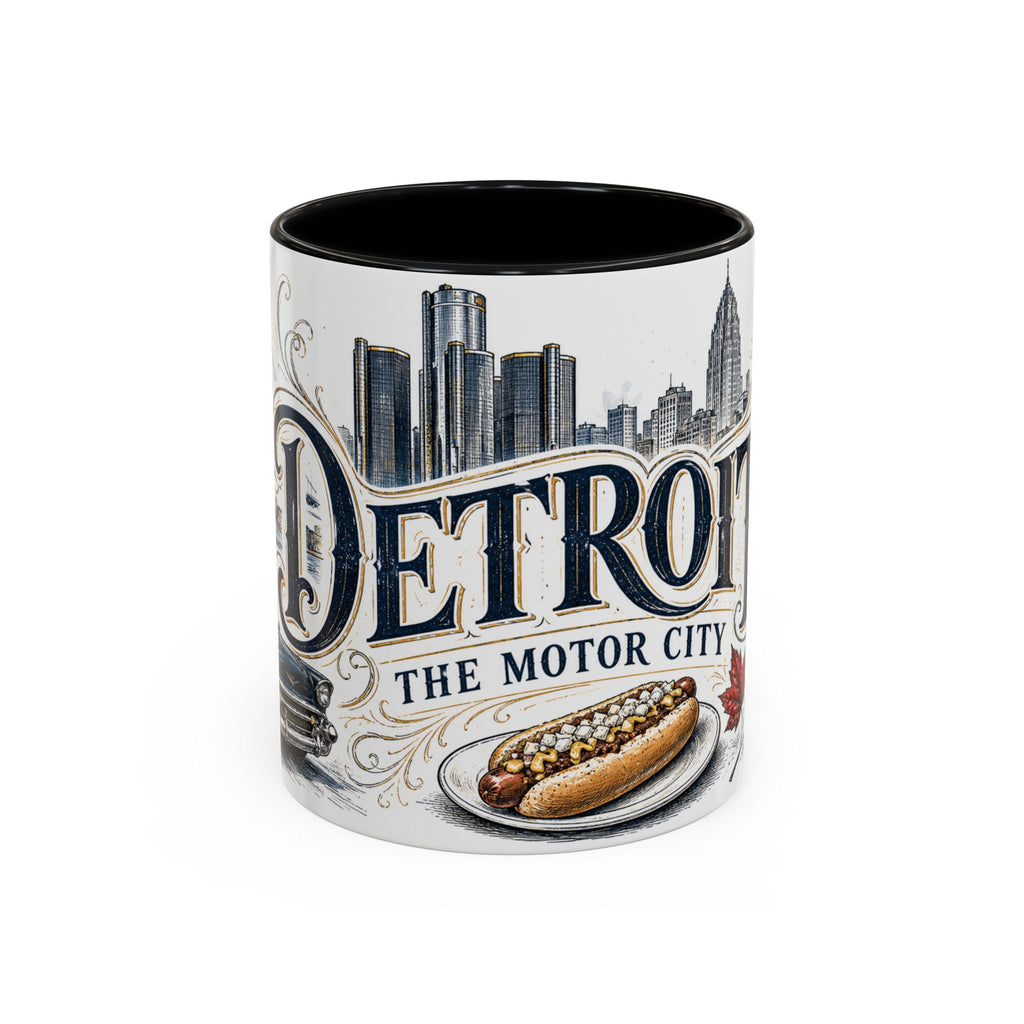 Detroit Coffee Mug | United States Travel Souvenir | Vintage Illustrated City Gift | 11 oz 15 oz Accent Mug